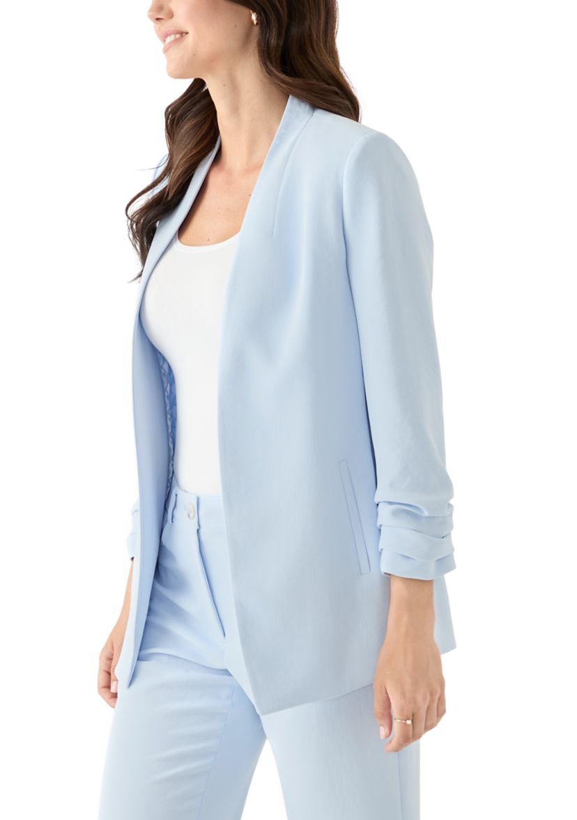 Womens Open Front Ruched Sleeve Blazer