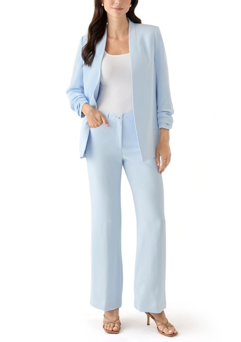 Womens Open Front Ruched Sleeve Blazer