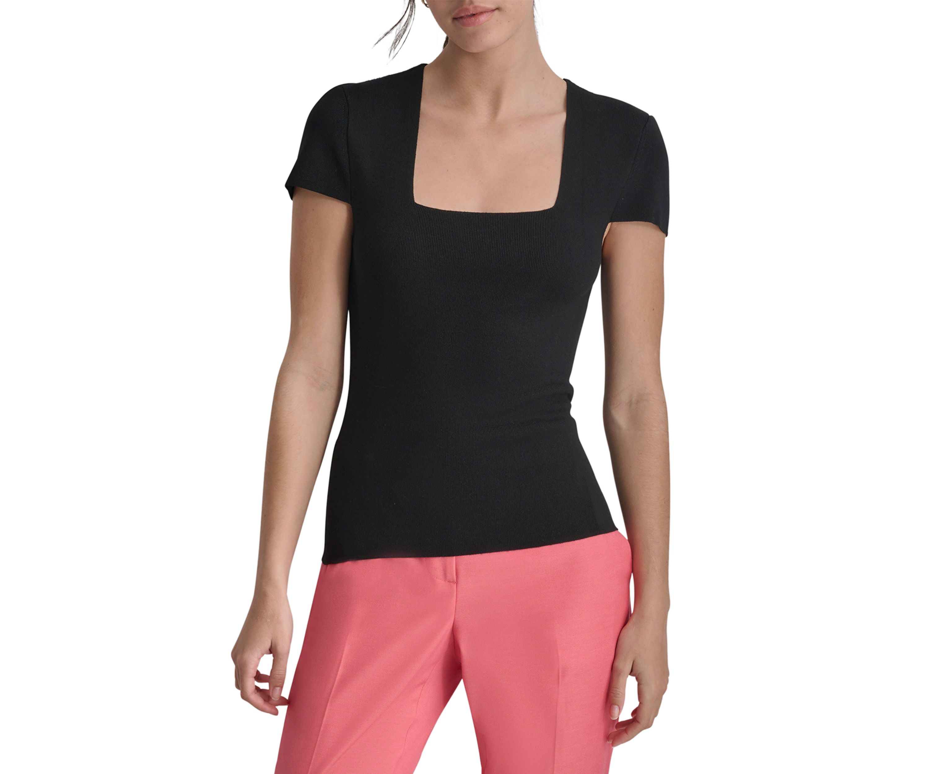 Womens Short Sleeve Square Neck Top 