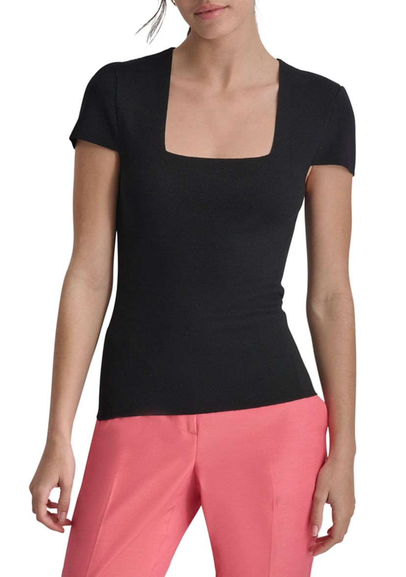 Womens Short Sleeve Square Neck Top 