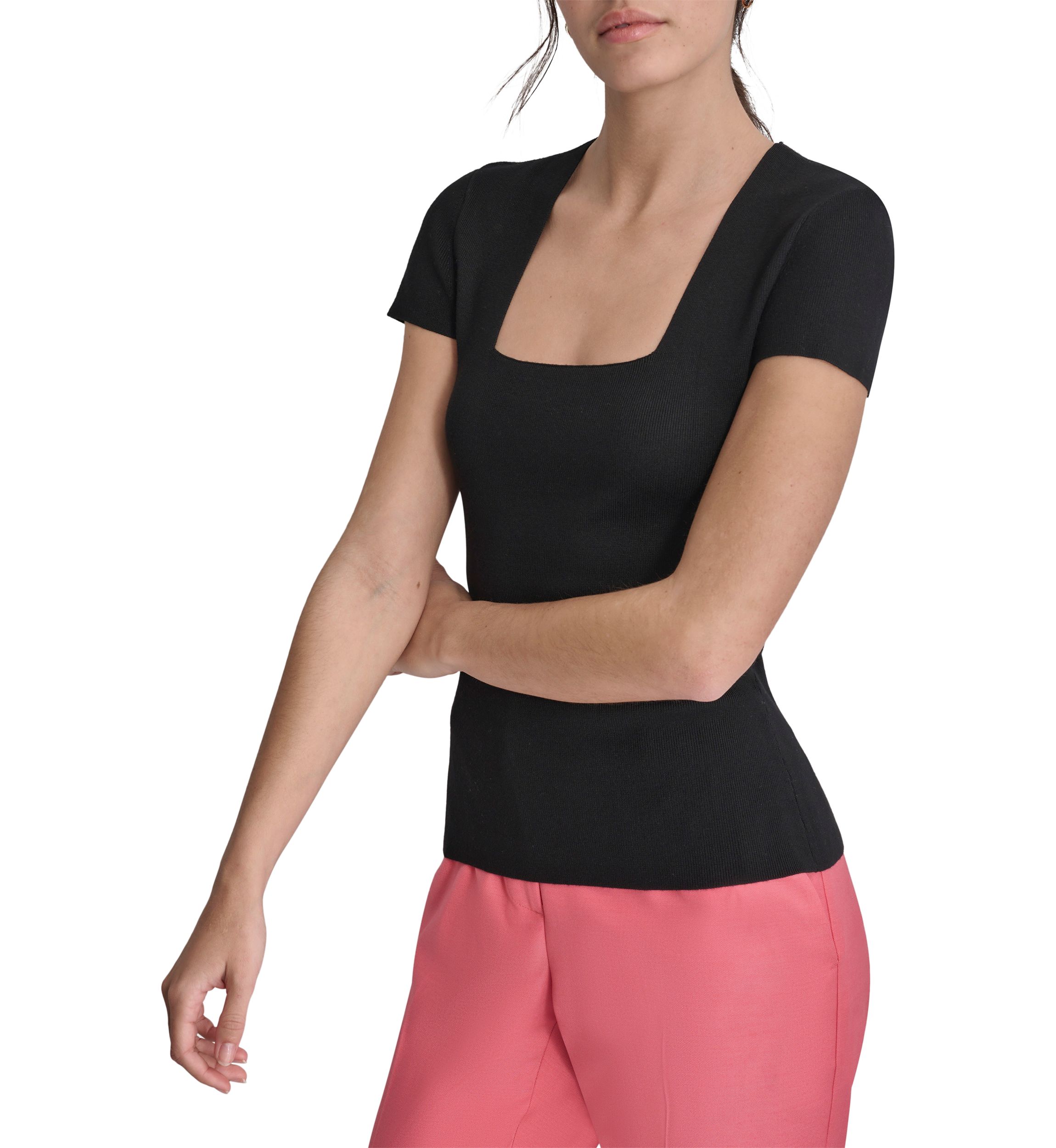 Womens Short Sleeve Square Neck Top 