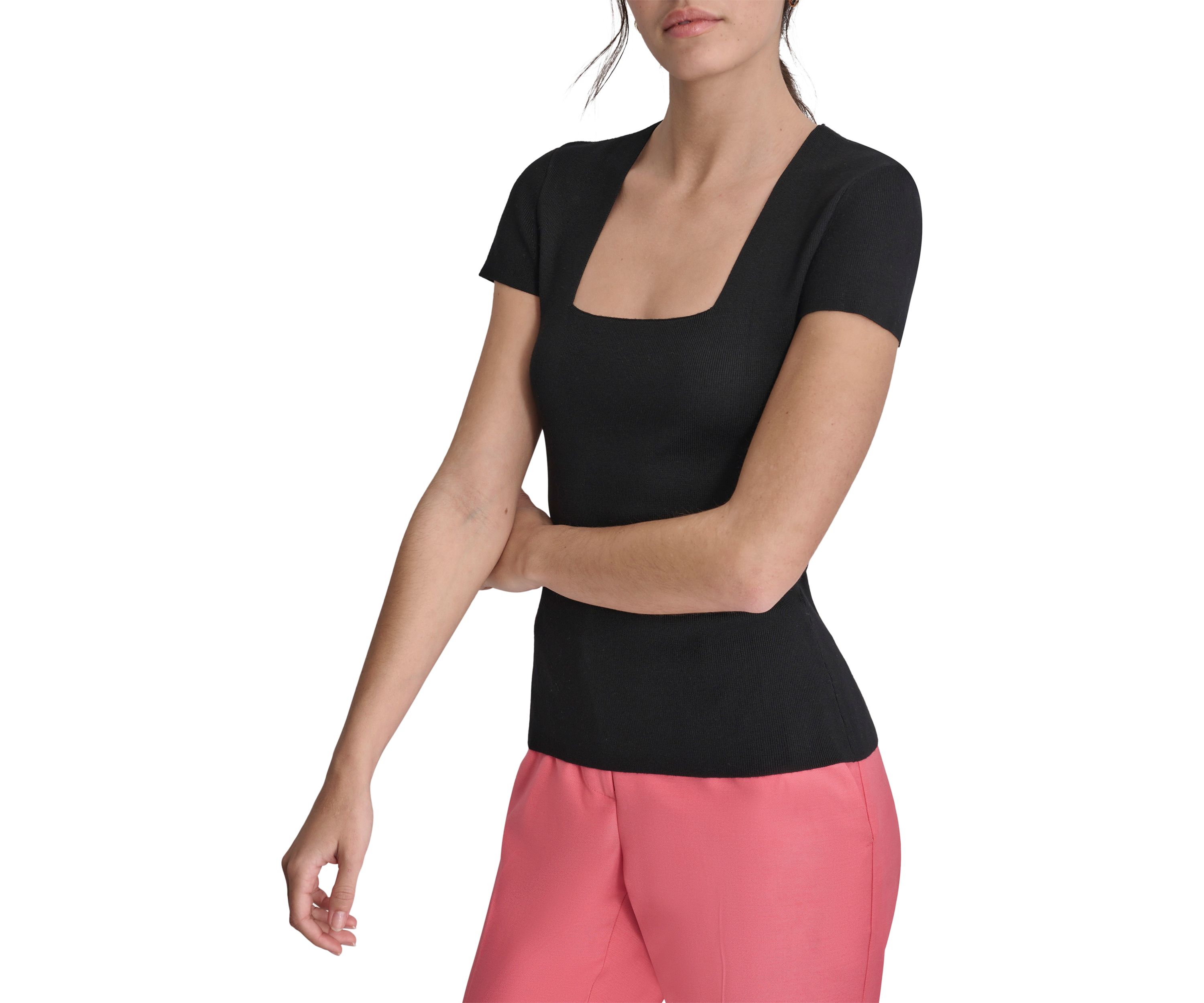 Womens Short Sleeve Square Neck Top 