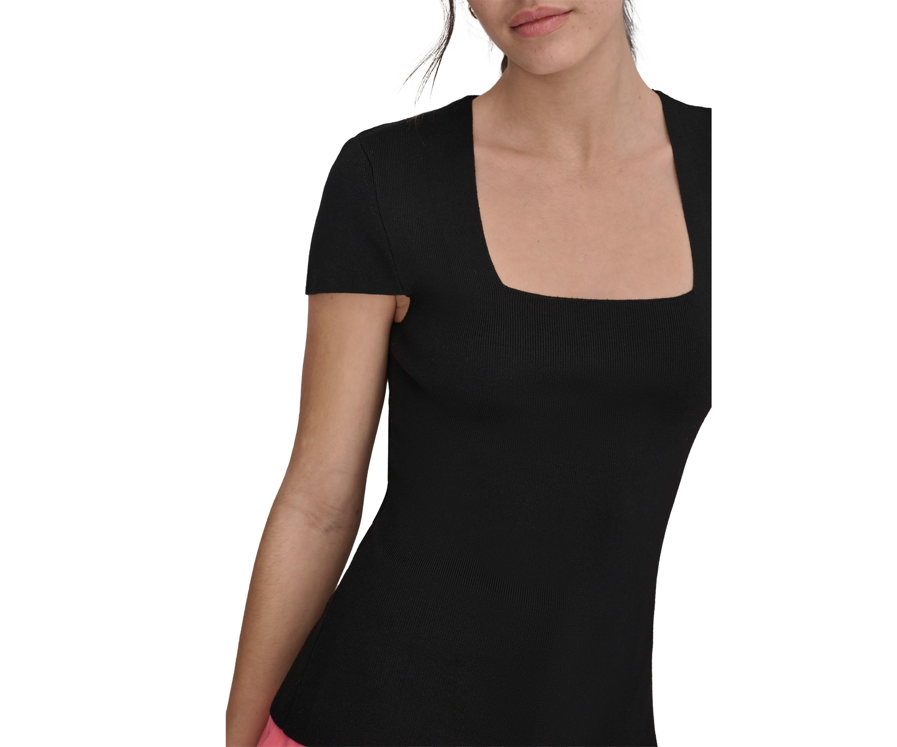 Womens Short Sleeve Square Neck Top 