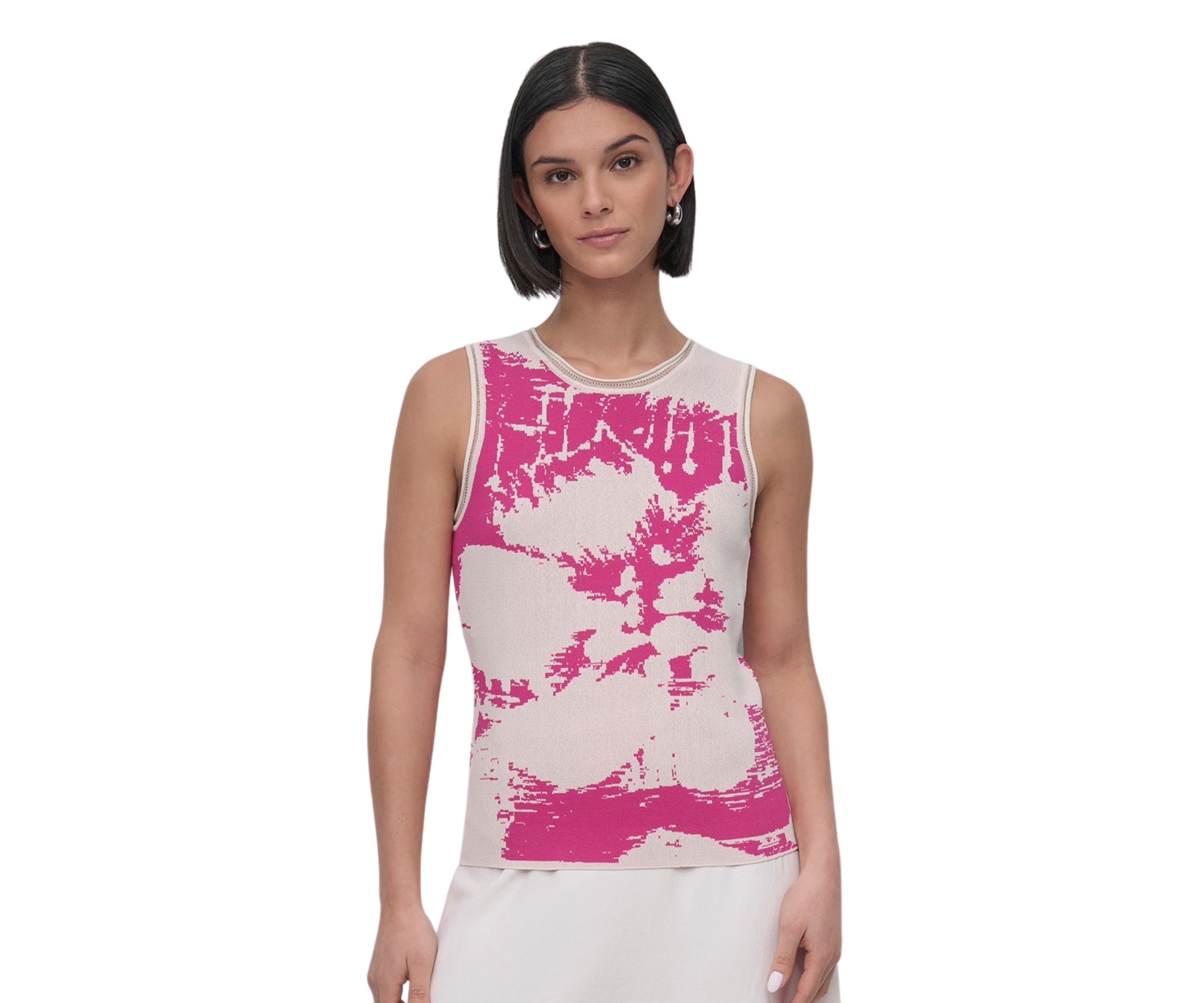 Womens Sleeveless Knit Printed Sweater
