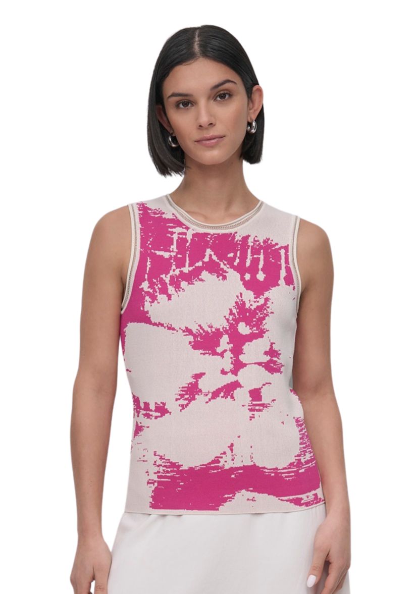 Womens Sleeveless Knit Printed Sweater