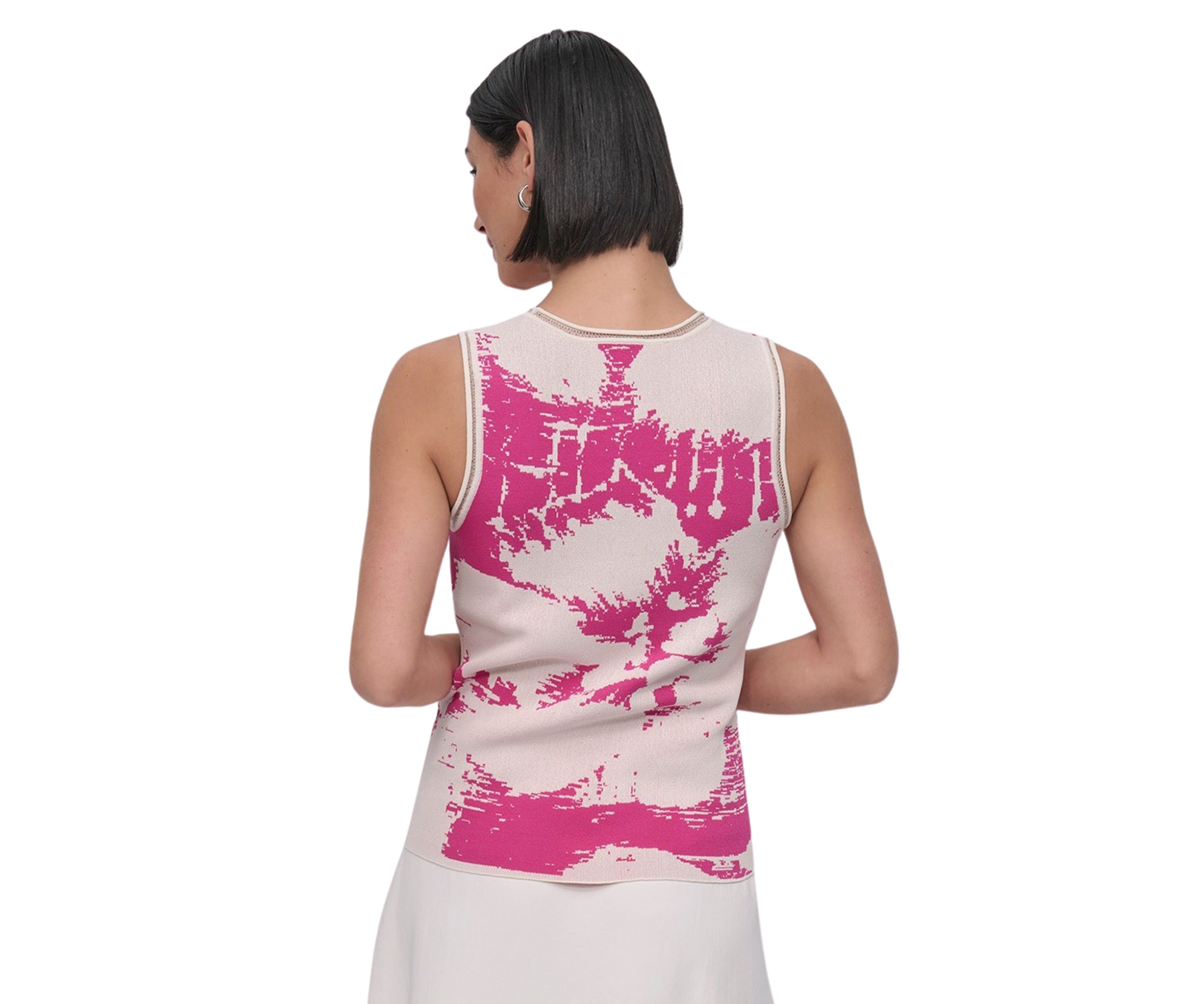 Womens Sleeveless Knit Printed Sweater