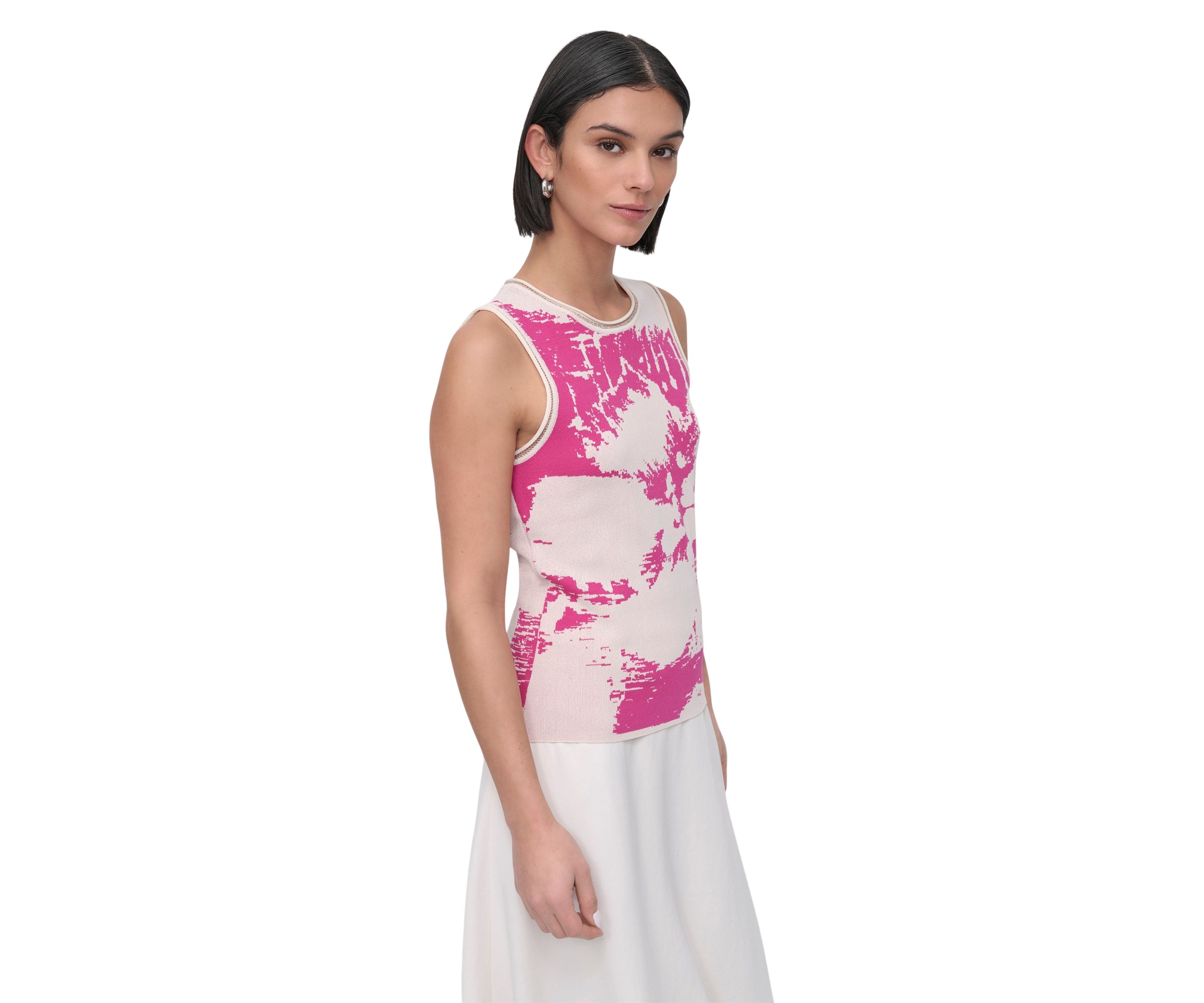 Womens Sleeveless Knit Printed Sweater