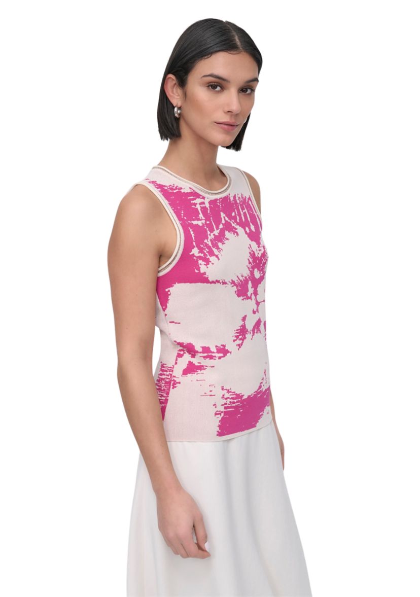 Womens Sleeveless Knit Printed Sweater