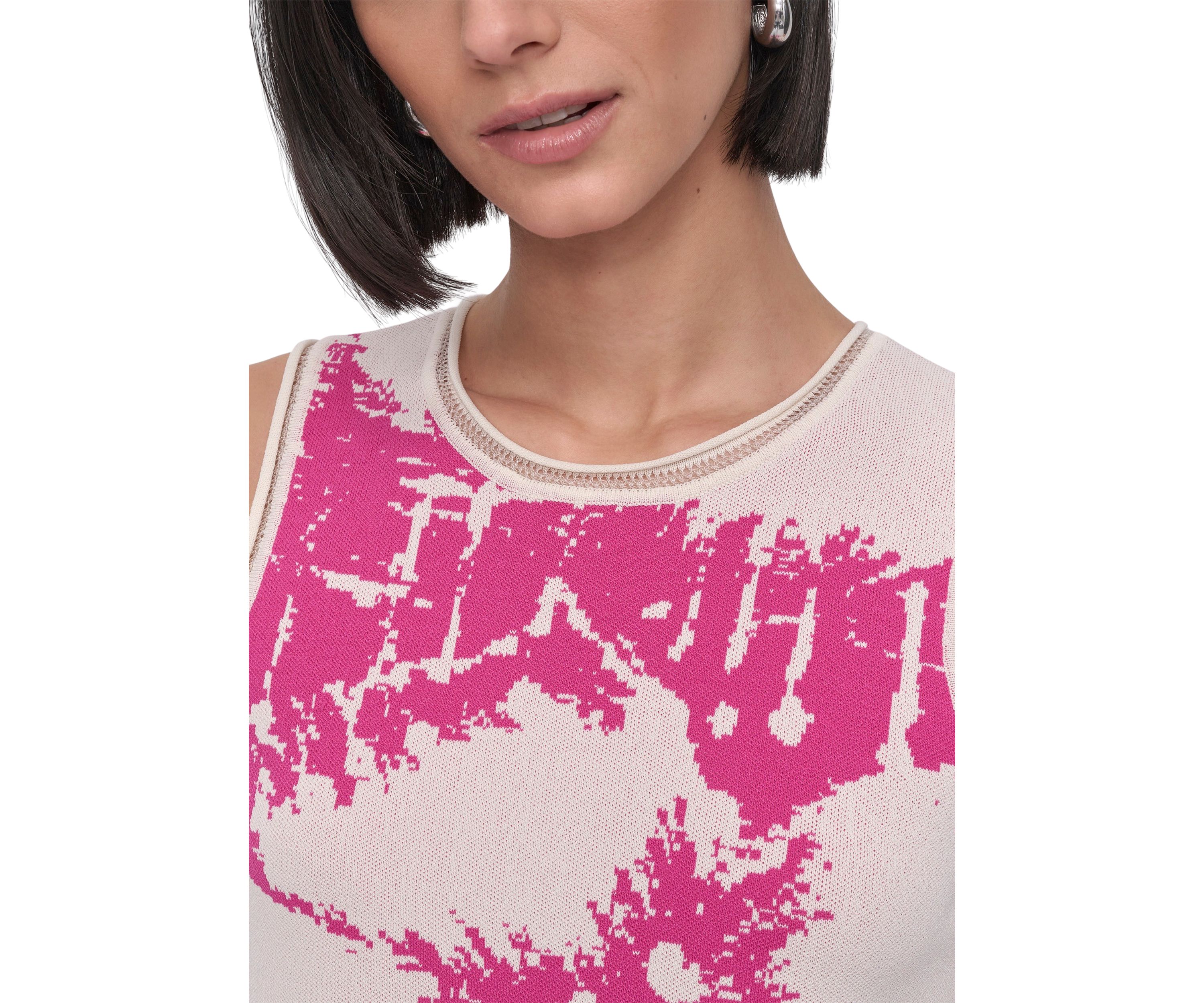 Womens Sleeveless Knit Printed Sweater