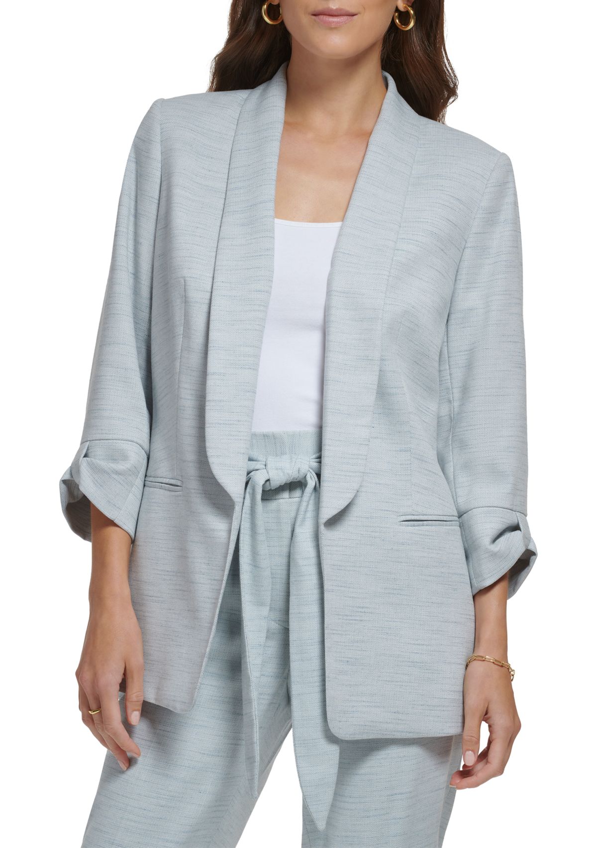 Womens 3/4 Knot Sleeve Open Front Heather Suit Jacket