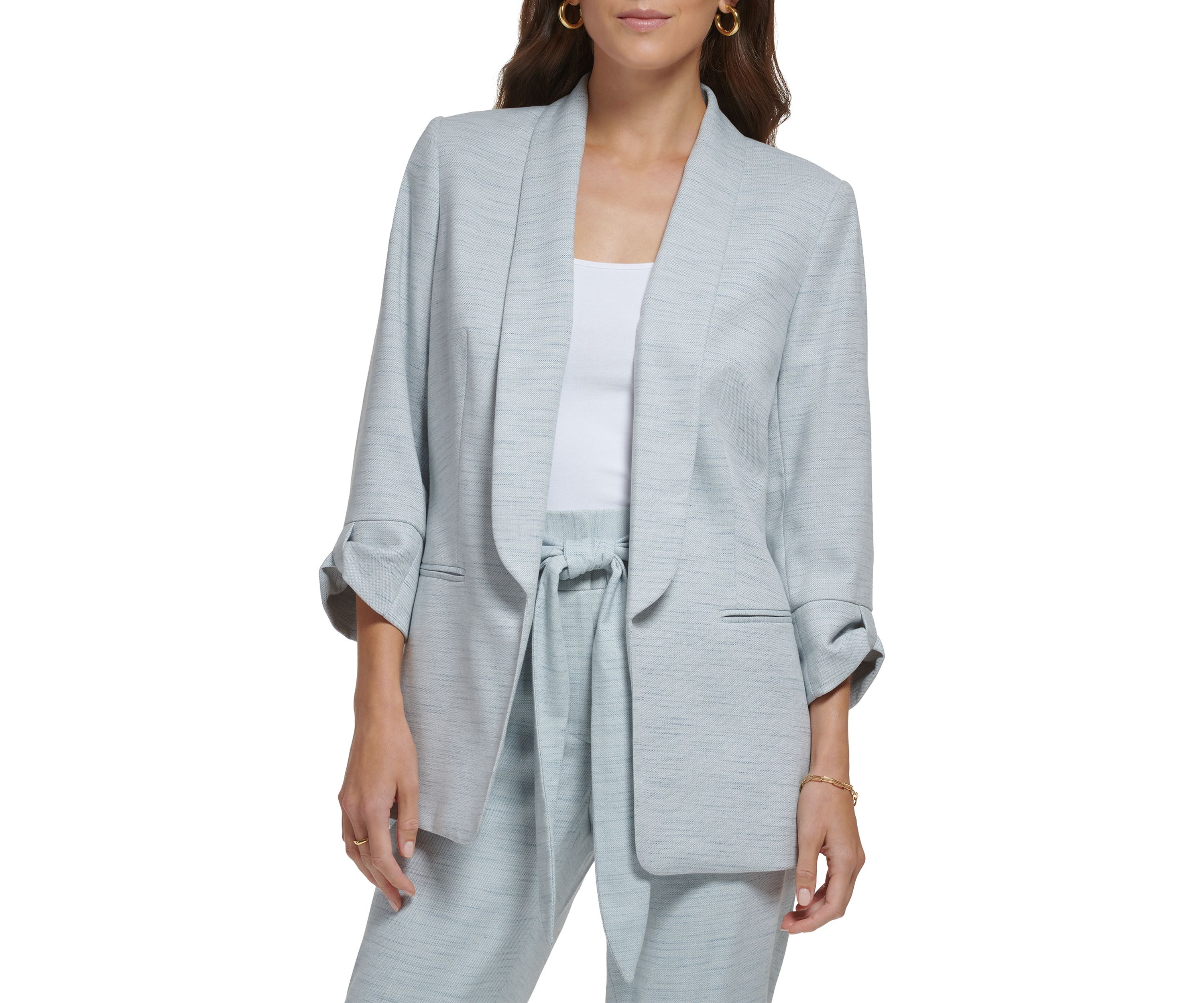 Womens 3/4 Knot Sleeve Open Front Heather Suit Jacket
