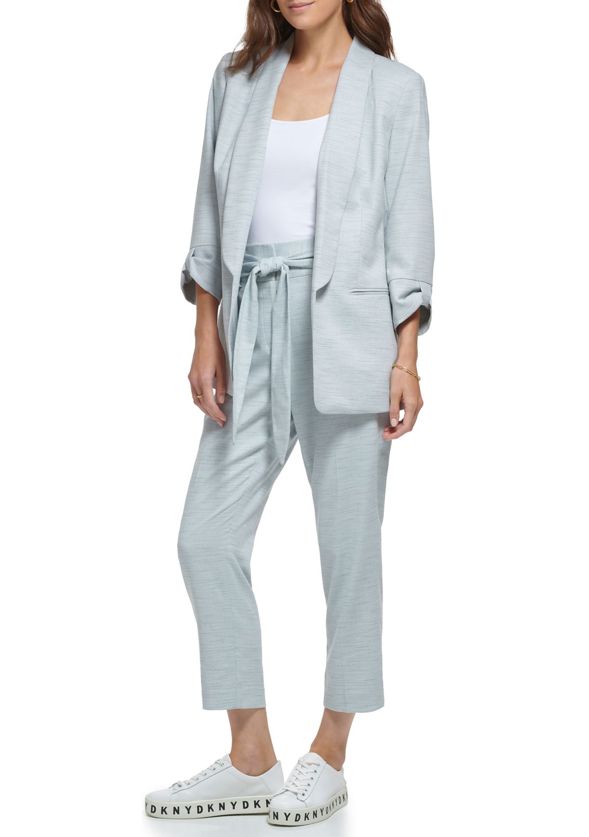 Womens 3/4 Knot Sleeve Open Front Heather Suit Jacket