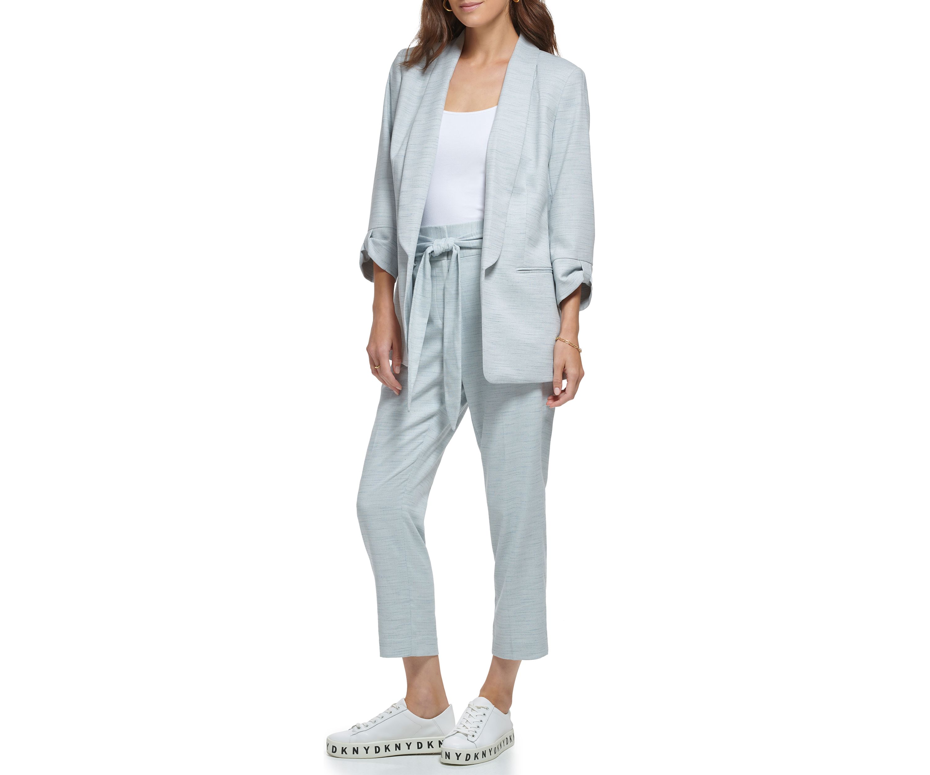 Womens 3/4 Knot Sleeve Open Front Heather Suit Jacket