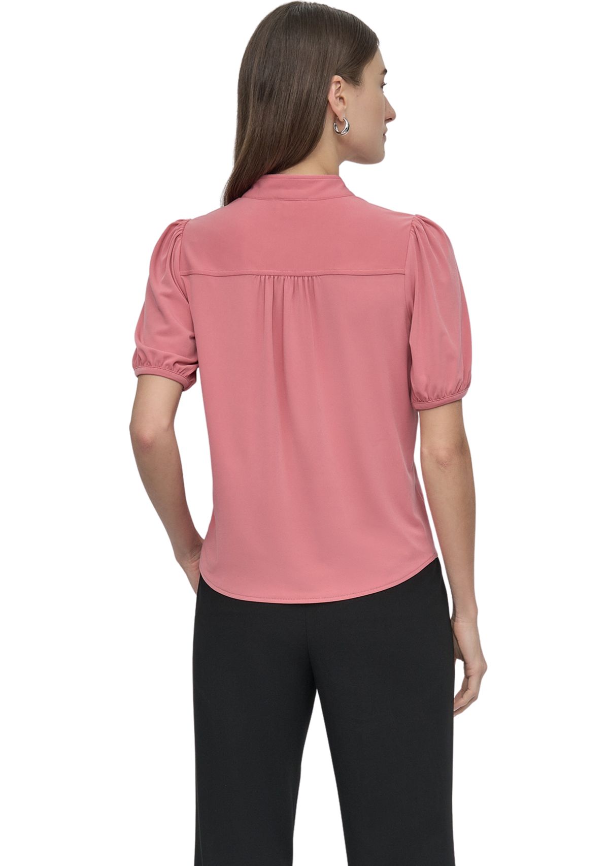 Womens Puff Sleeve Button Front Top