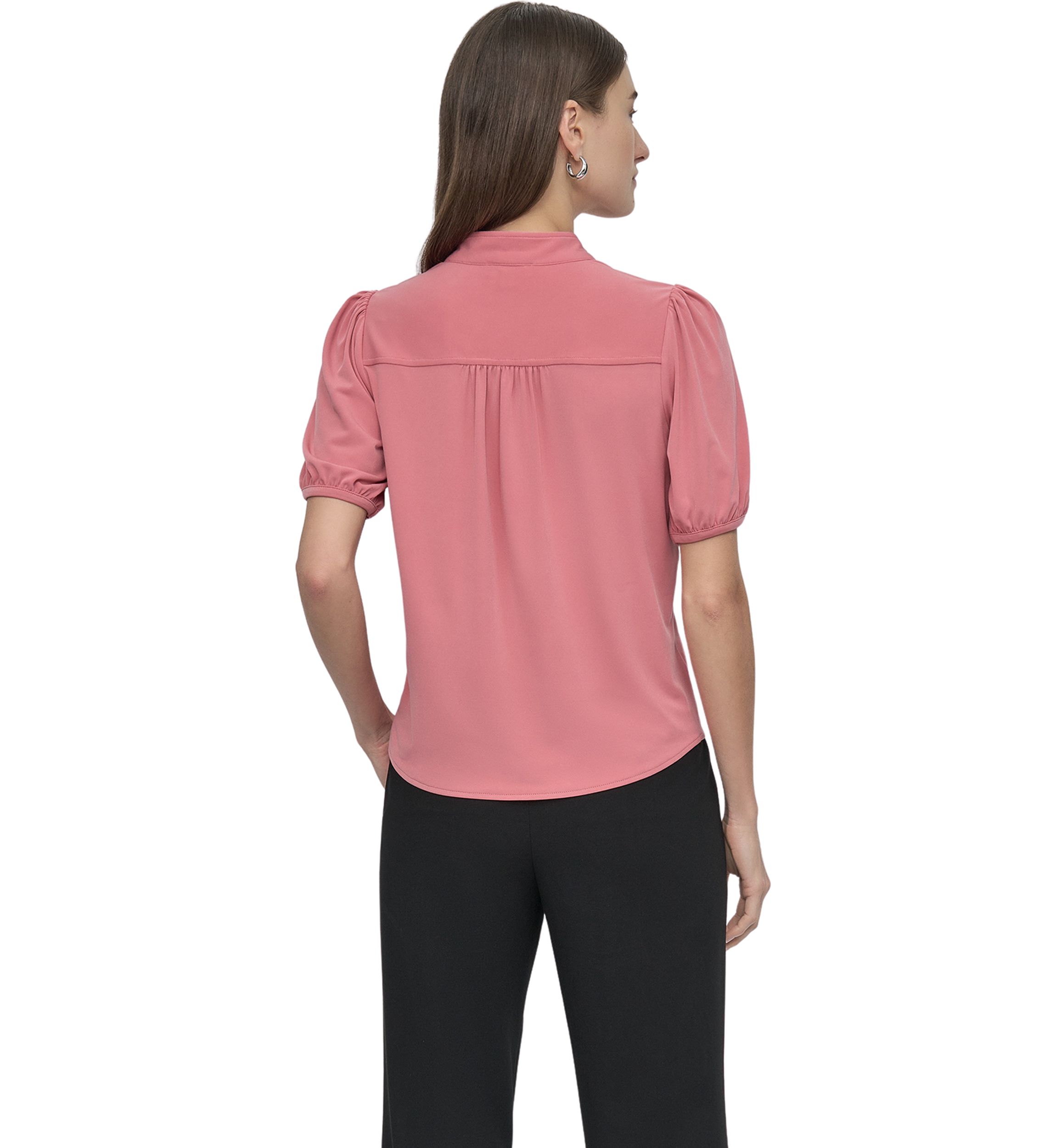 Womens Puff Sleeve Button Front Top