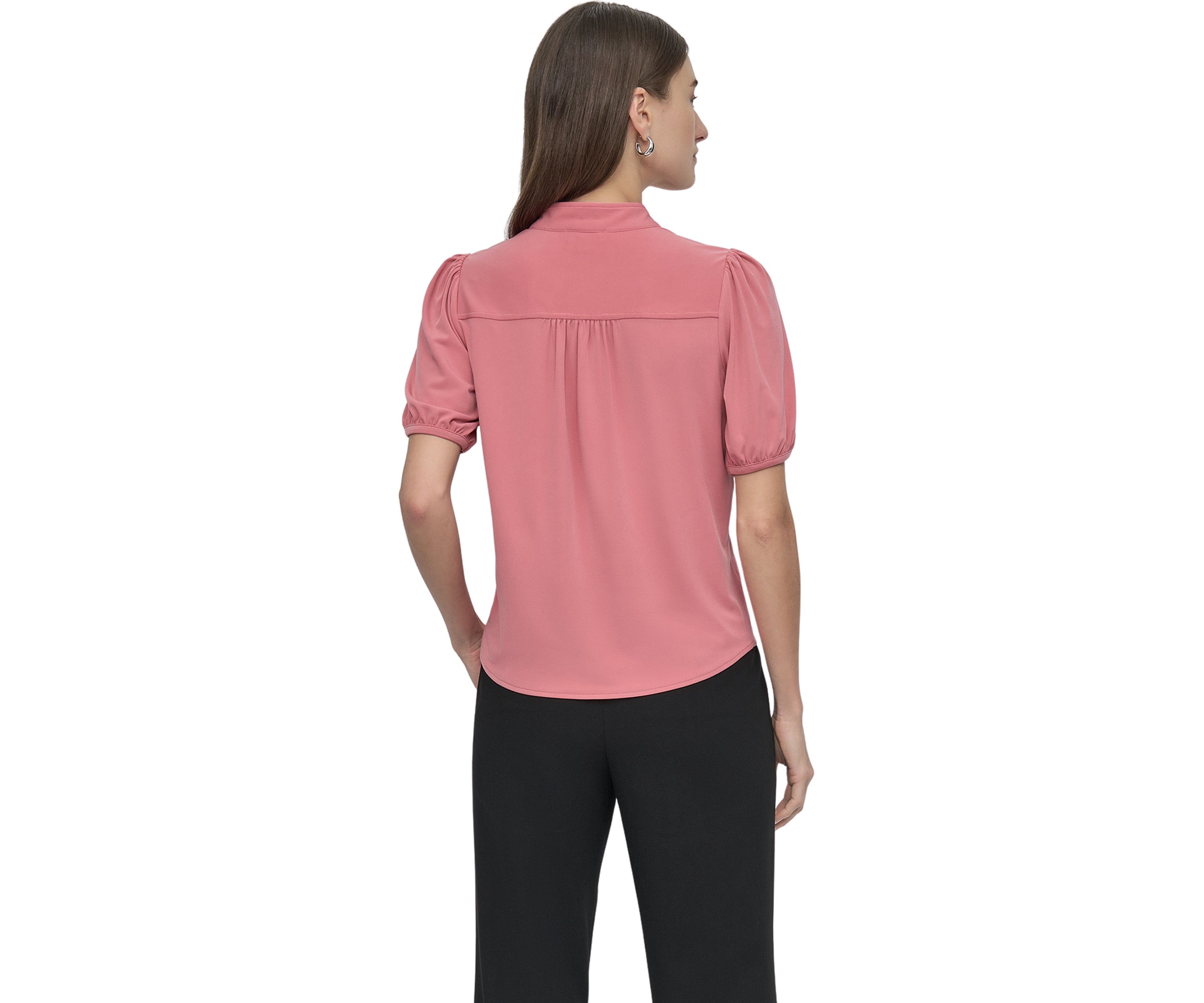 Womens Puff Sleeve Button Front Top
