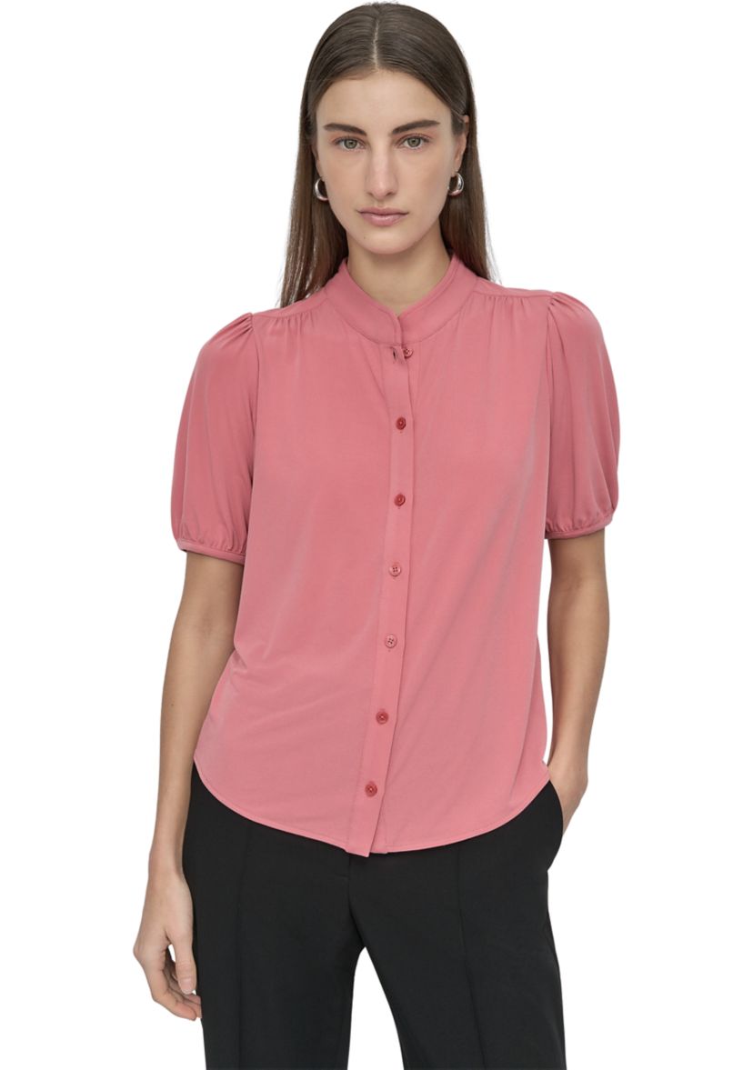 Womens Puff Sleeve Button Front Top