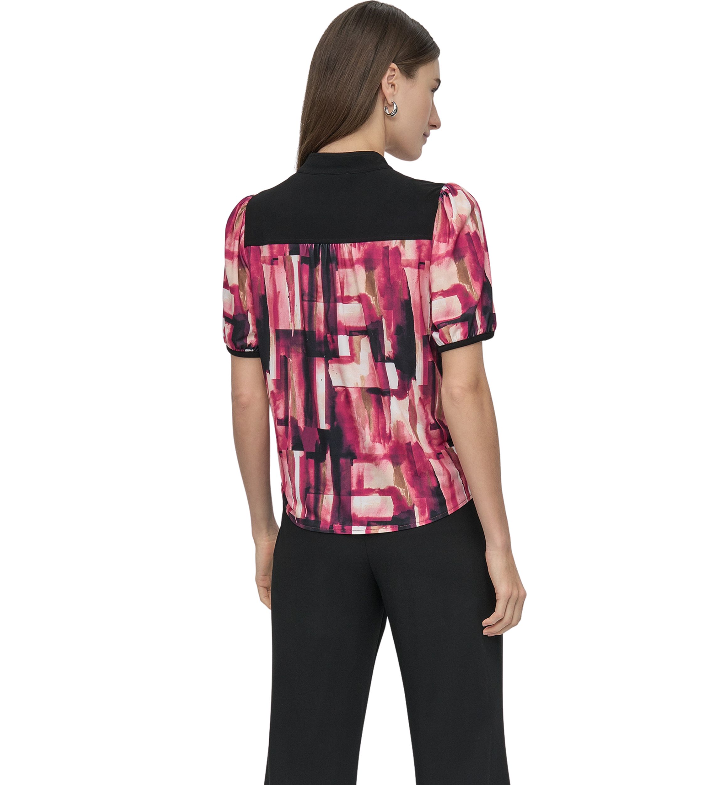 Womens Button Front Puff Sleeve Top