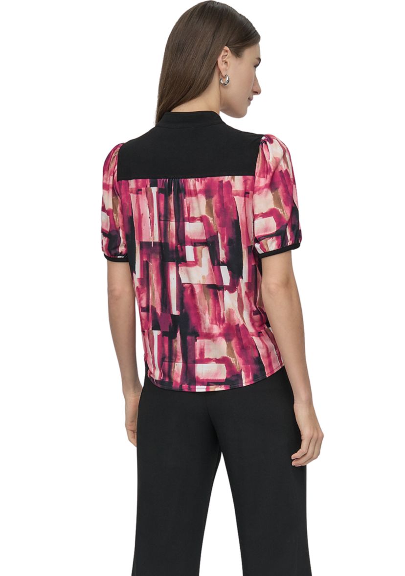 Womens Button Front Puff Sleeve Top