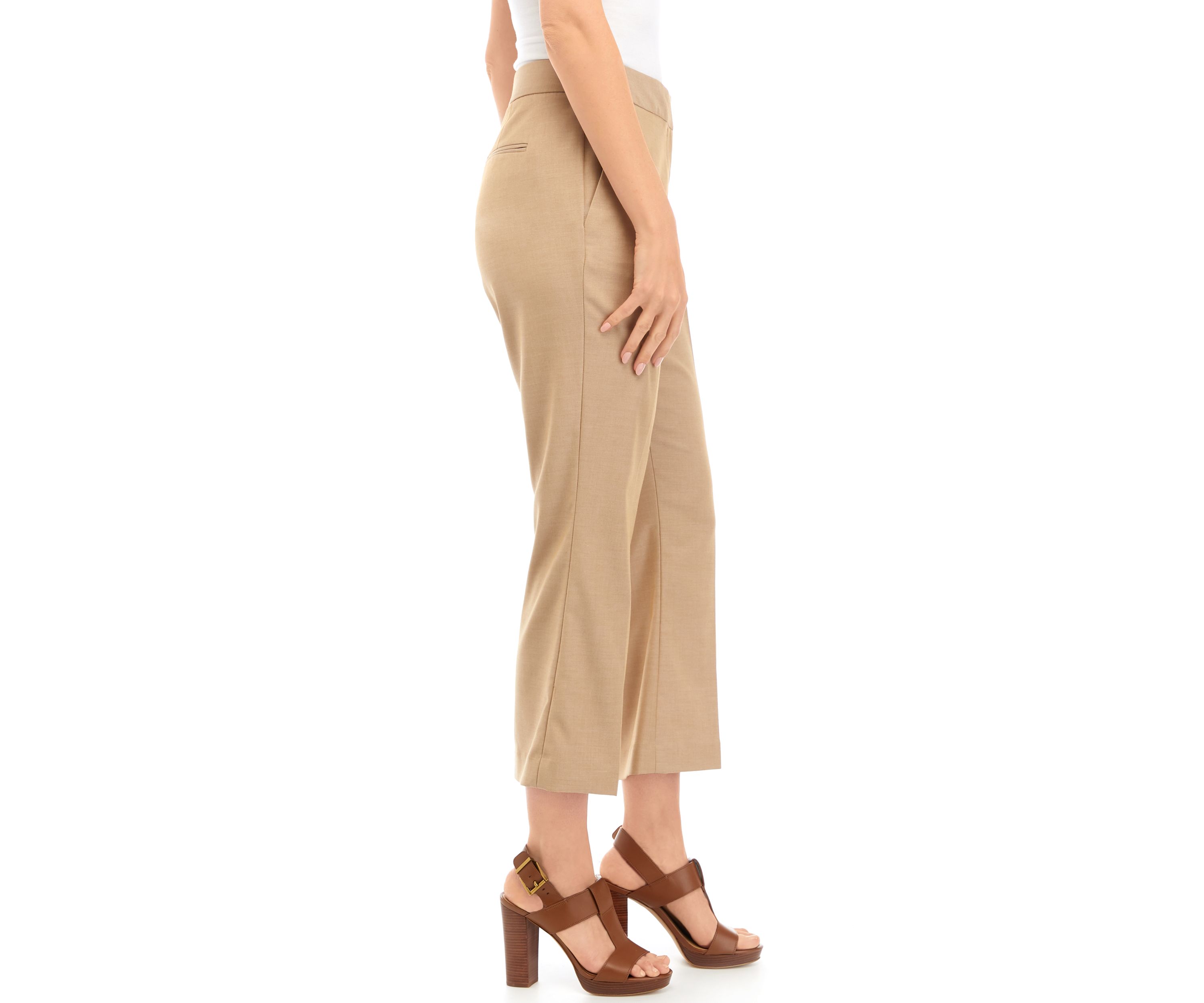 Womens Solid Cropped Wide Leg Pants