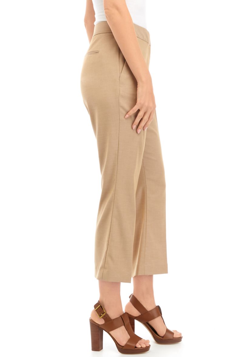 Womens Solid Cropped Wide Leg Pants