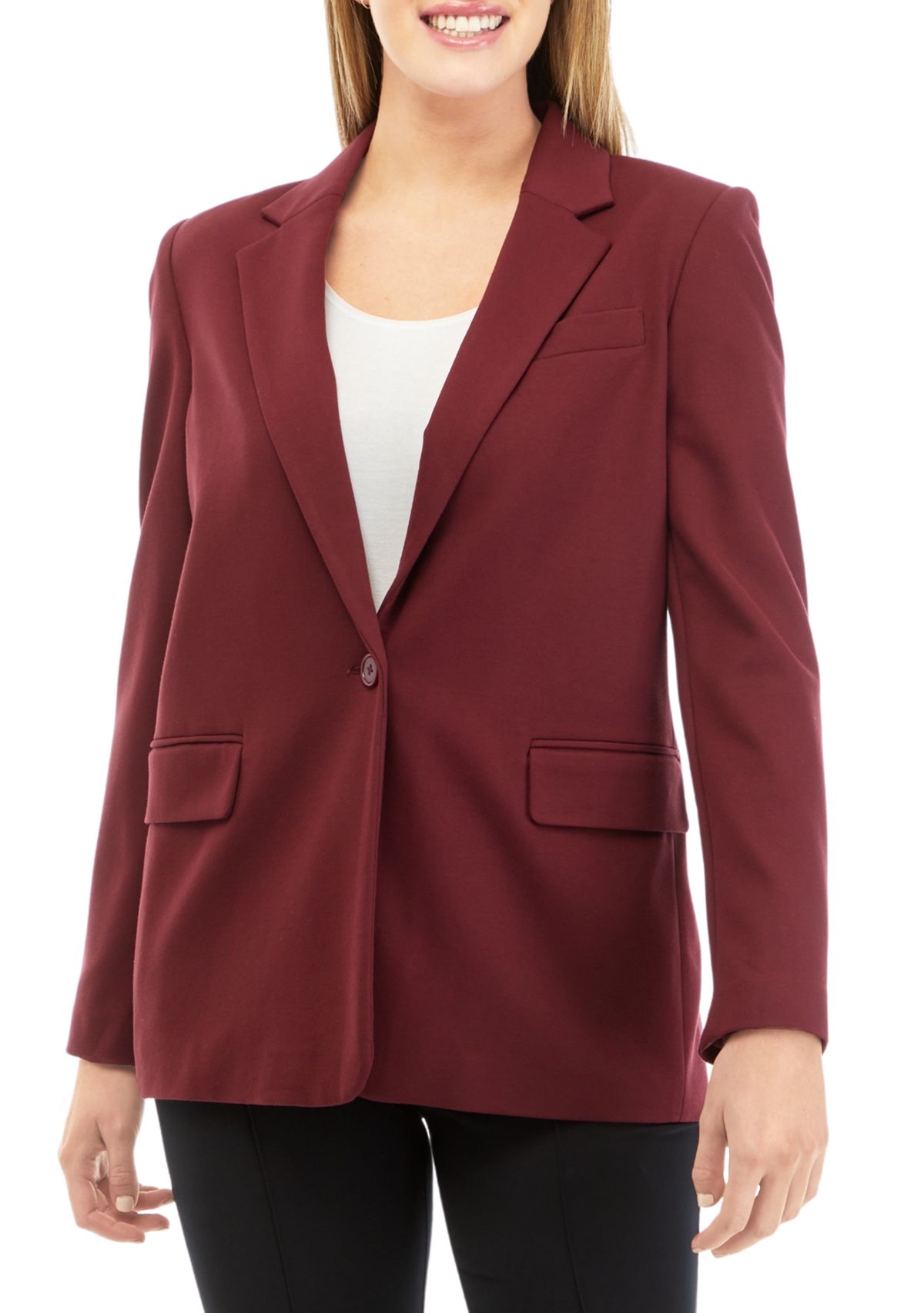 Womens Long Sleeve Notch Collar Flap Pocket One Button Jacket