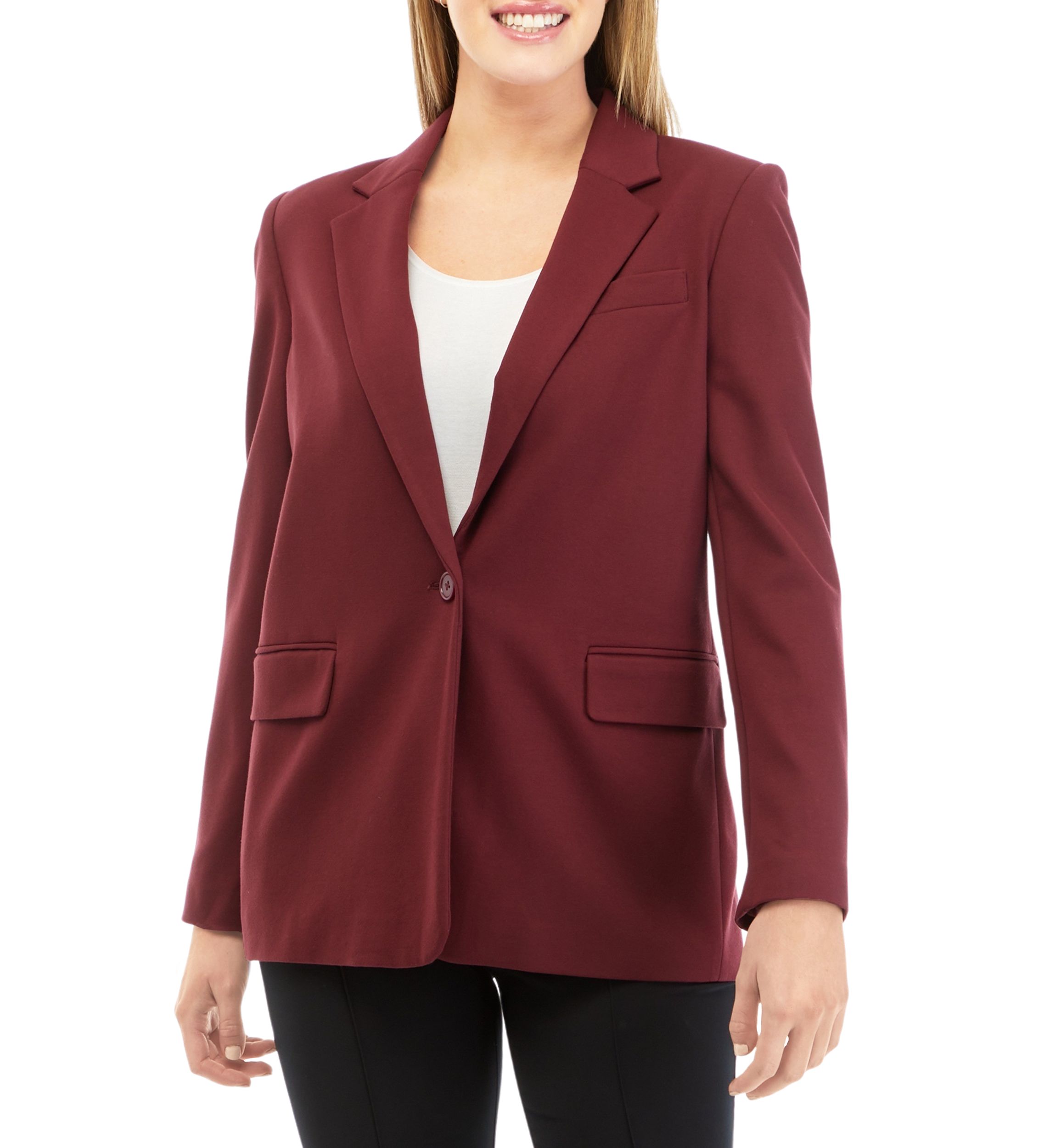 Womens Long Sleeve Notch Collar Flap Pocket One Button Jacket