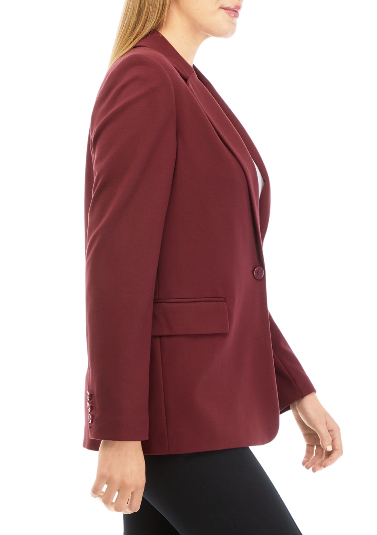 Womens Long Sleeve Notch Collar Flap Pocket One Button Jacket