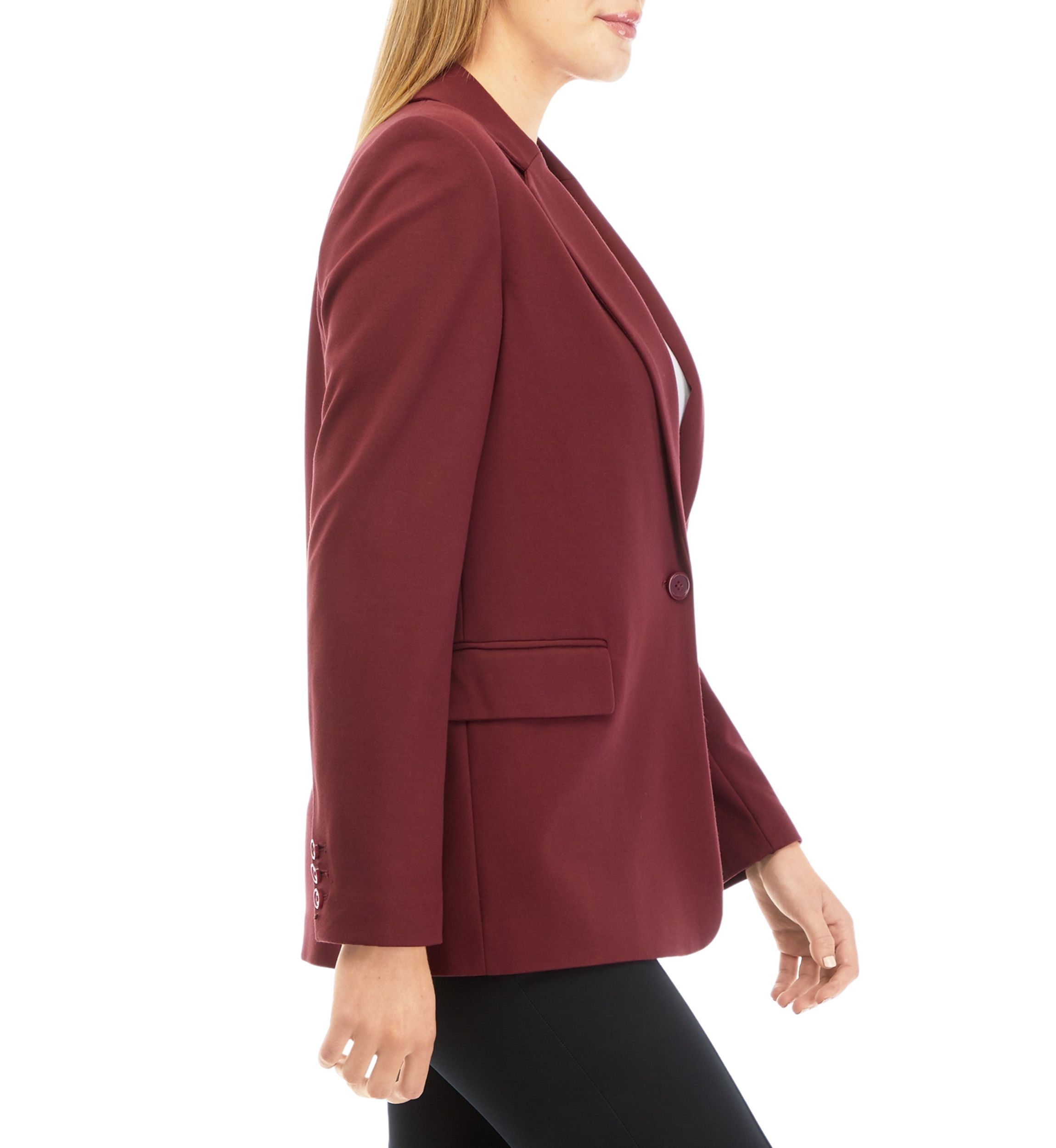 Womens Long Sleeve Notch Collar Flap Pocket One Button Jacket