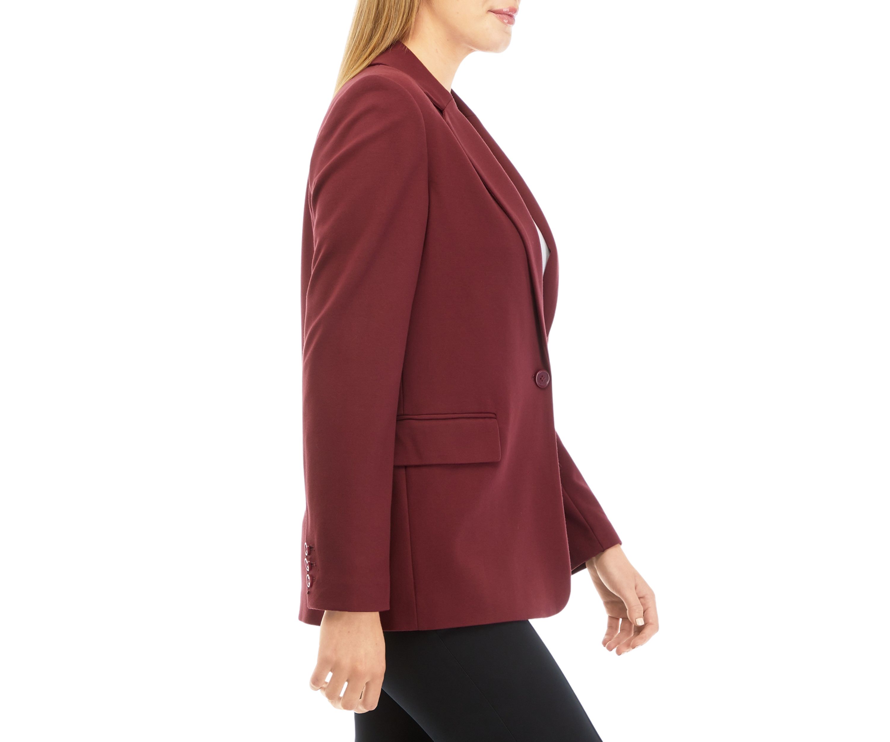 Womens Long Sleeve Notch Collar Flap Pocket One Button Jacket