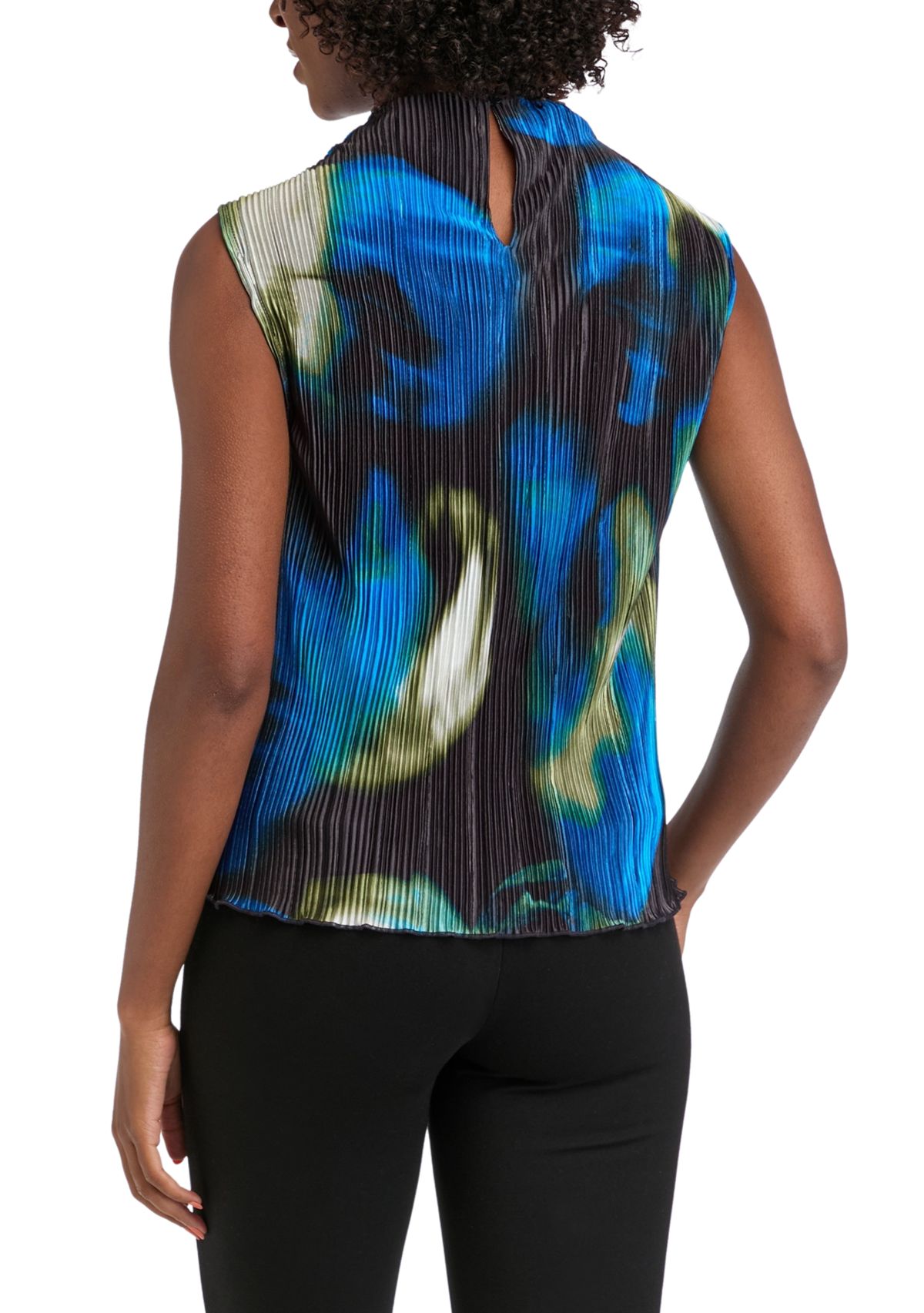 Womens Pleated Funnel Neck Sleeveless Top