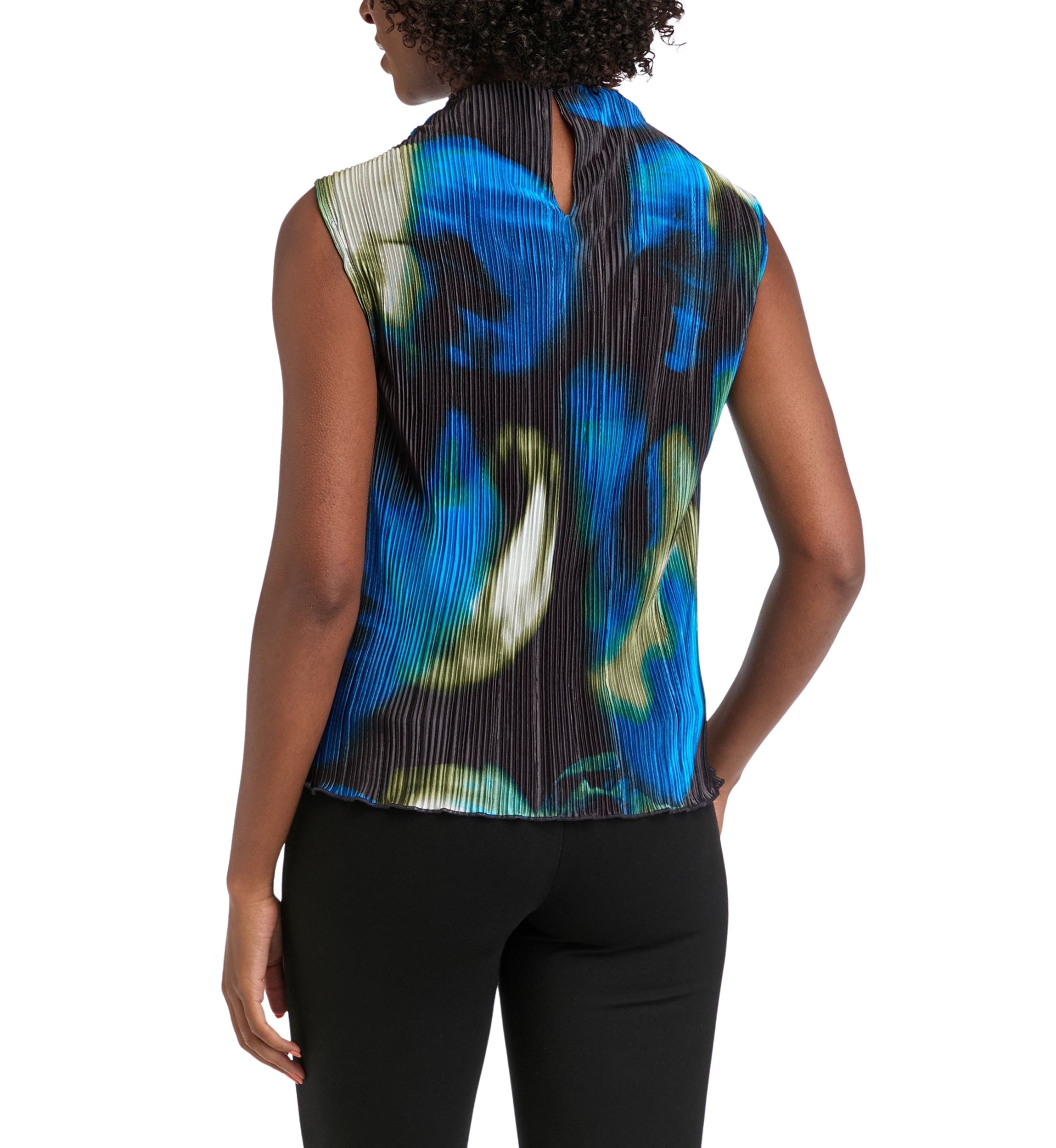 Womens Pleated Funnel Neck Sleeveless Top