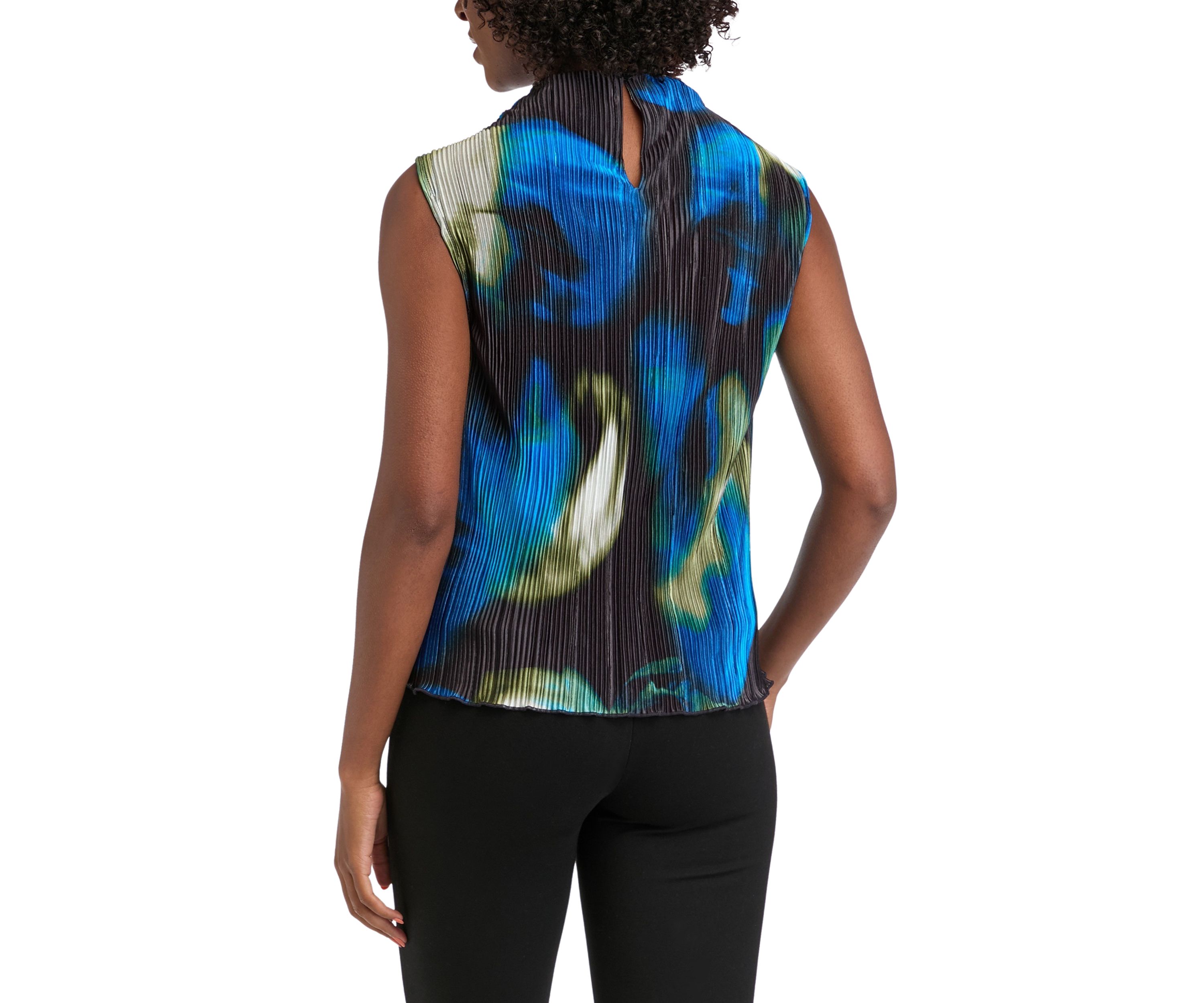 Womens Pleated Funnel Neck Sleeveless Top