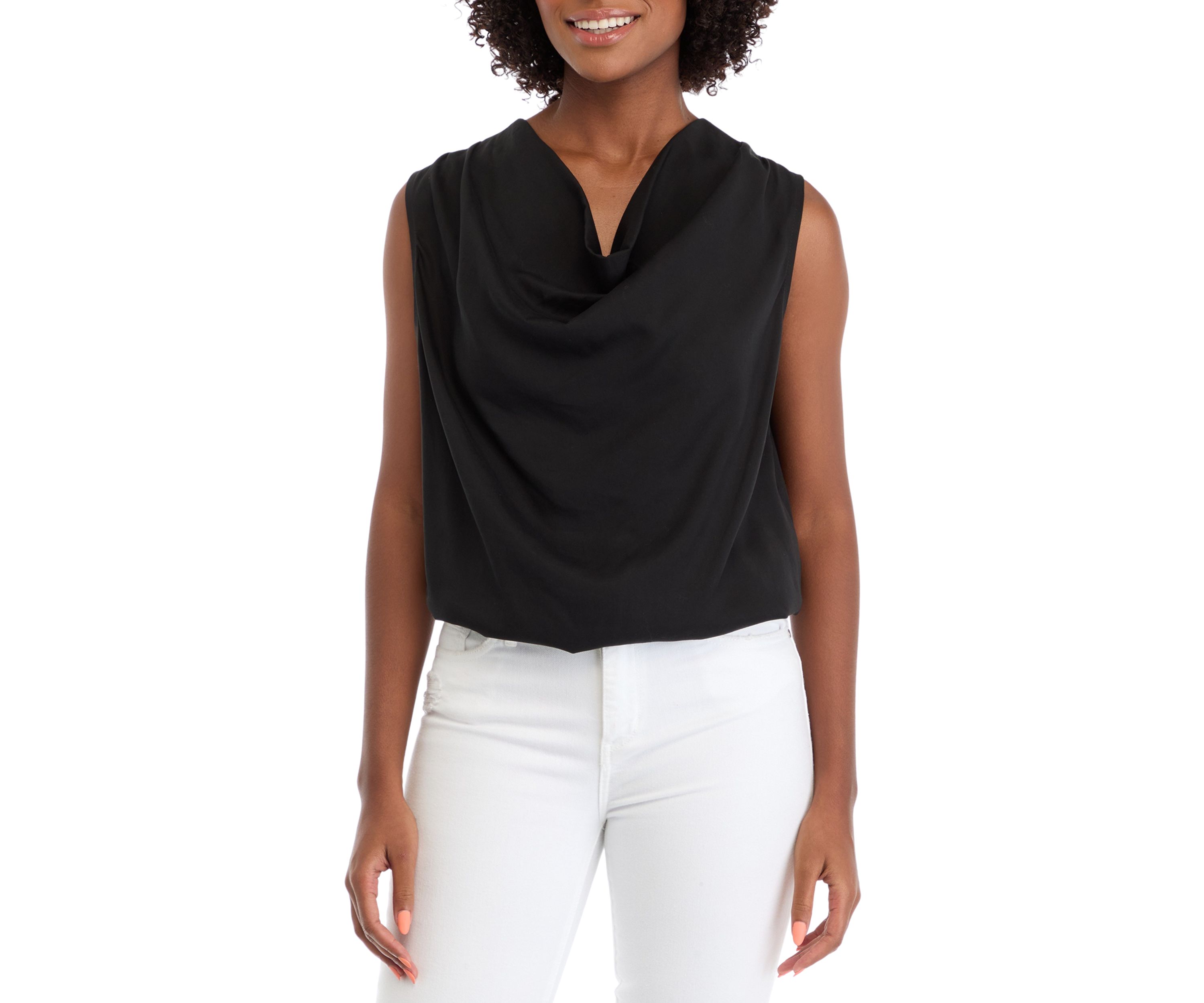 Womens Funnel Neck Elastic Hem Top 