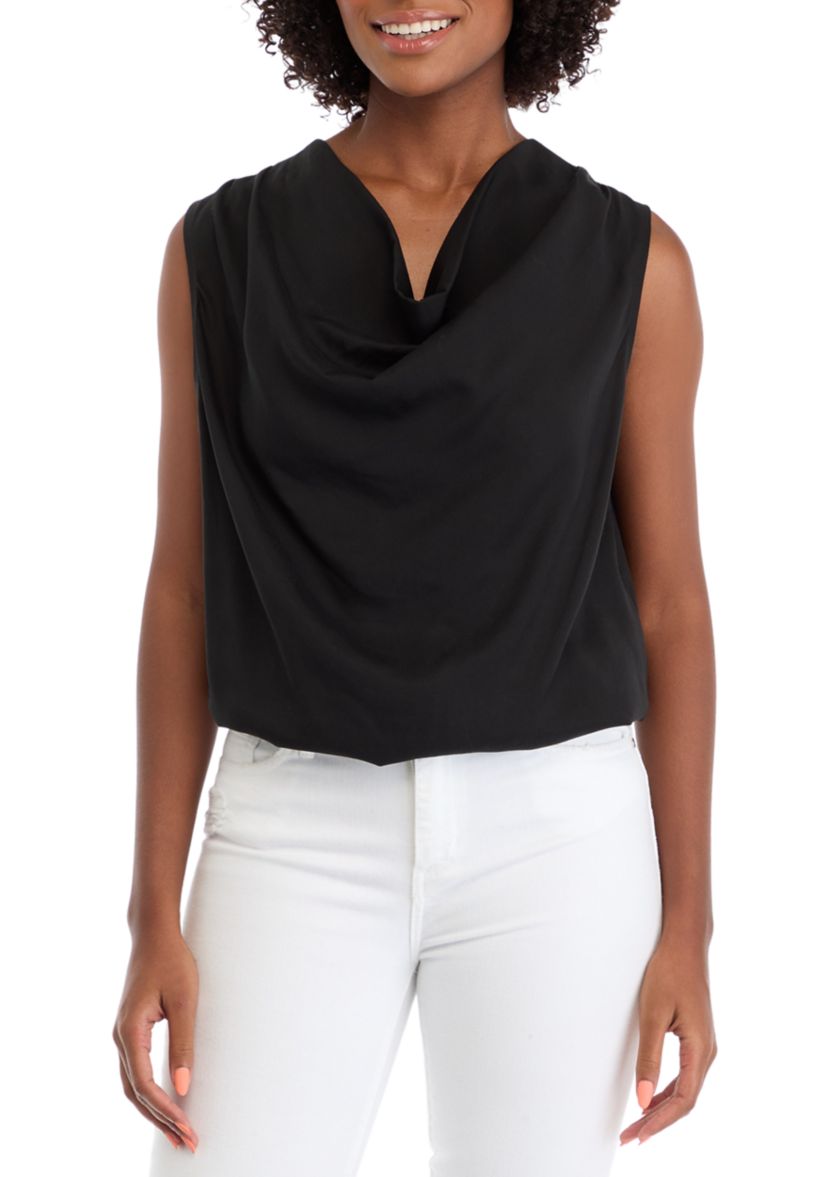 Womens Funnel Neck Elastic Hem Top 