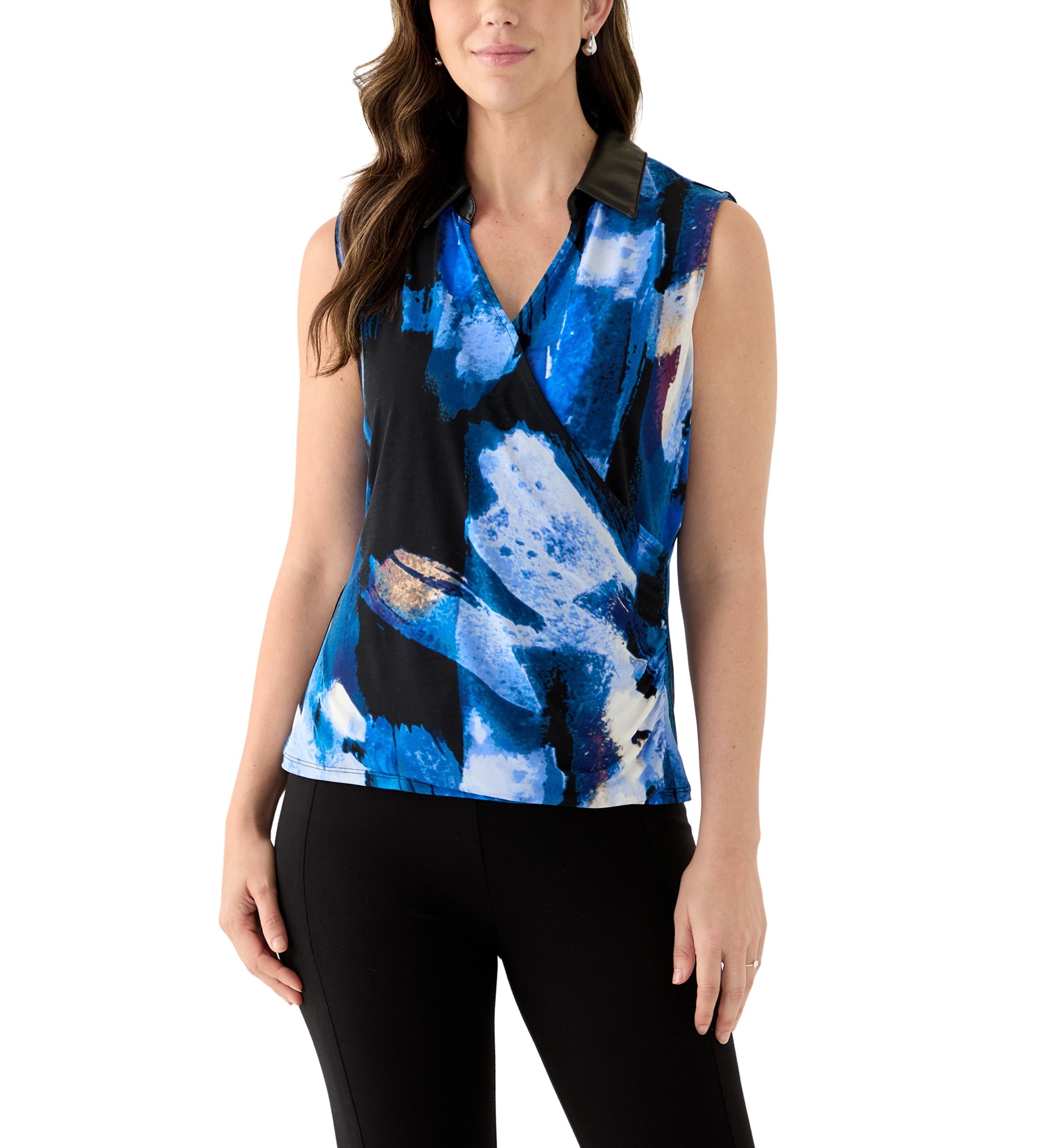 Womens Sleeveless Surplice Top