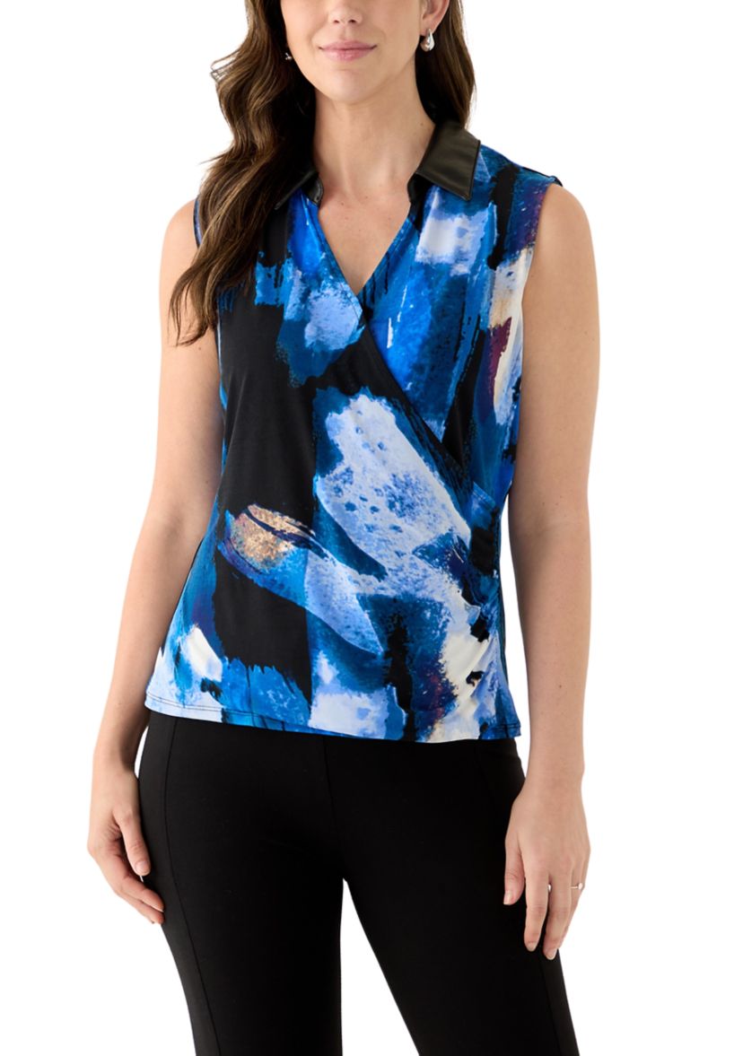 Womens Sleeveless Surplice Top