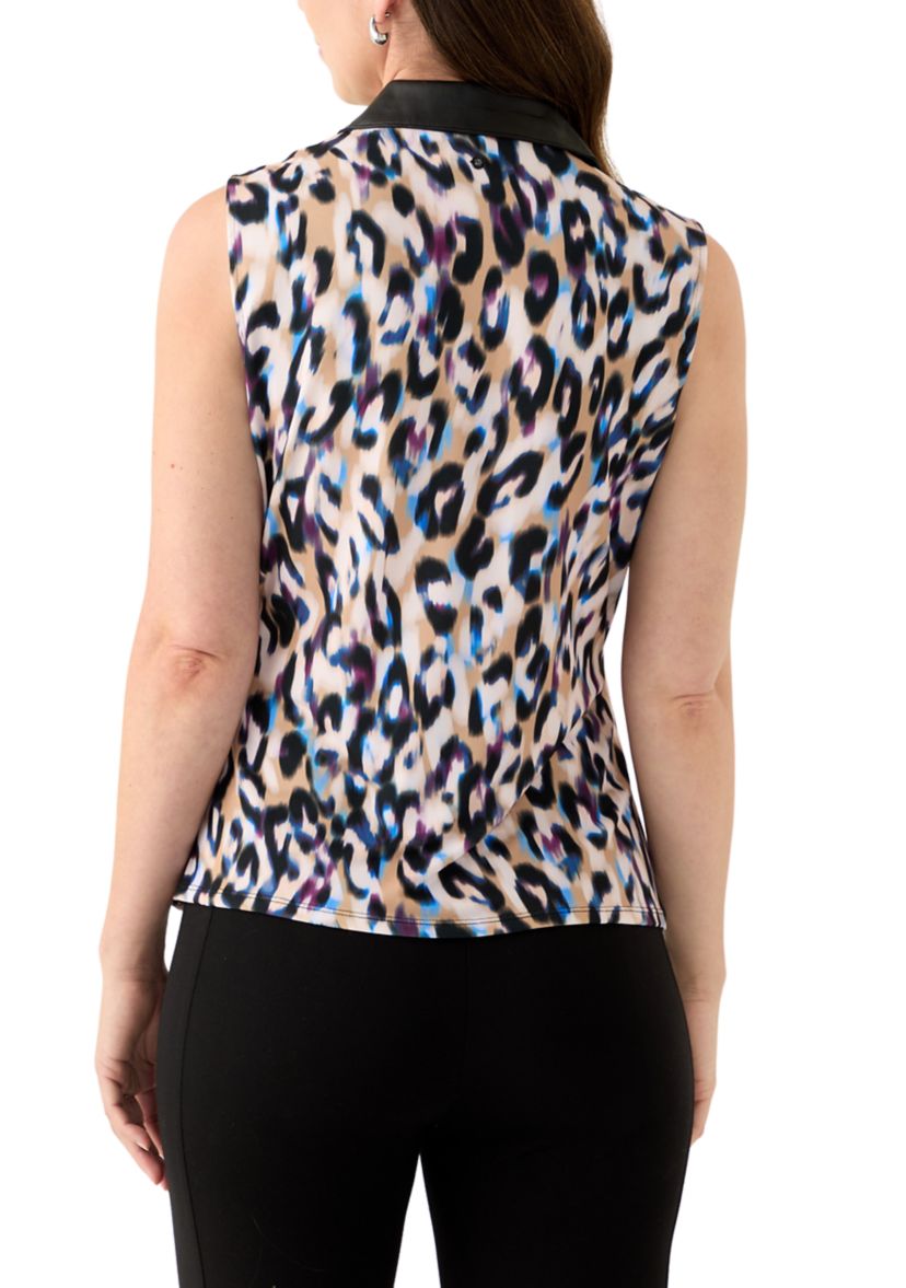 Womens Printed Collared Wrap Top
