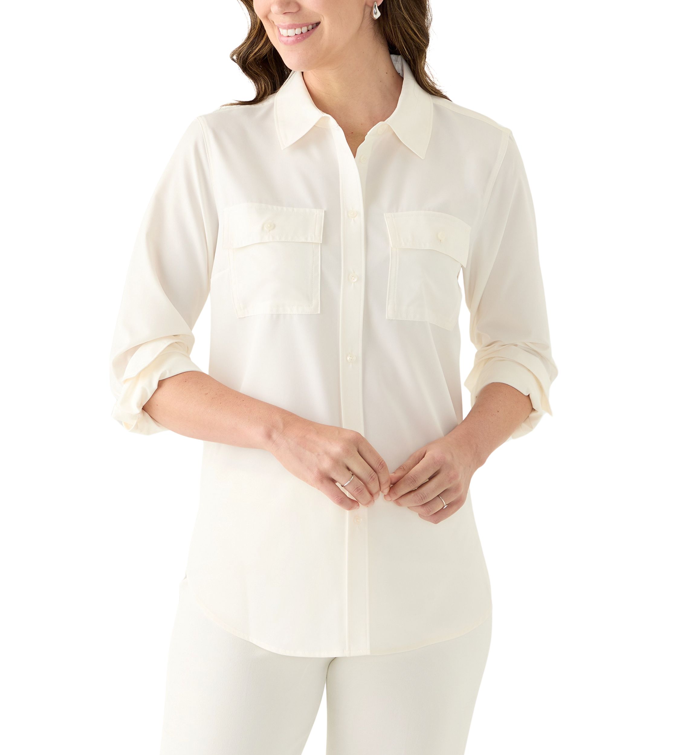 Womens Long Sleeve Button Front Blouse