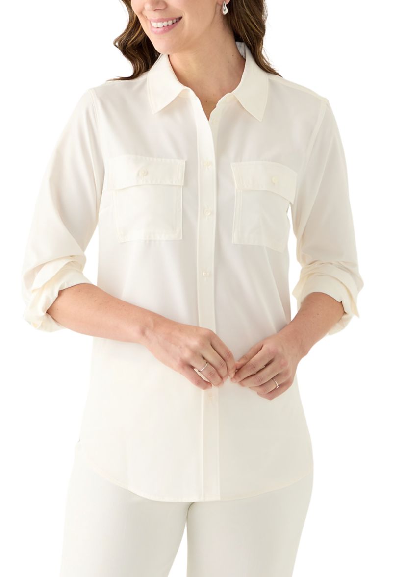 Womens Long Sleeve Button Front Blouse
