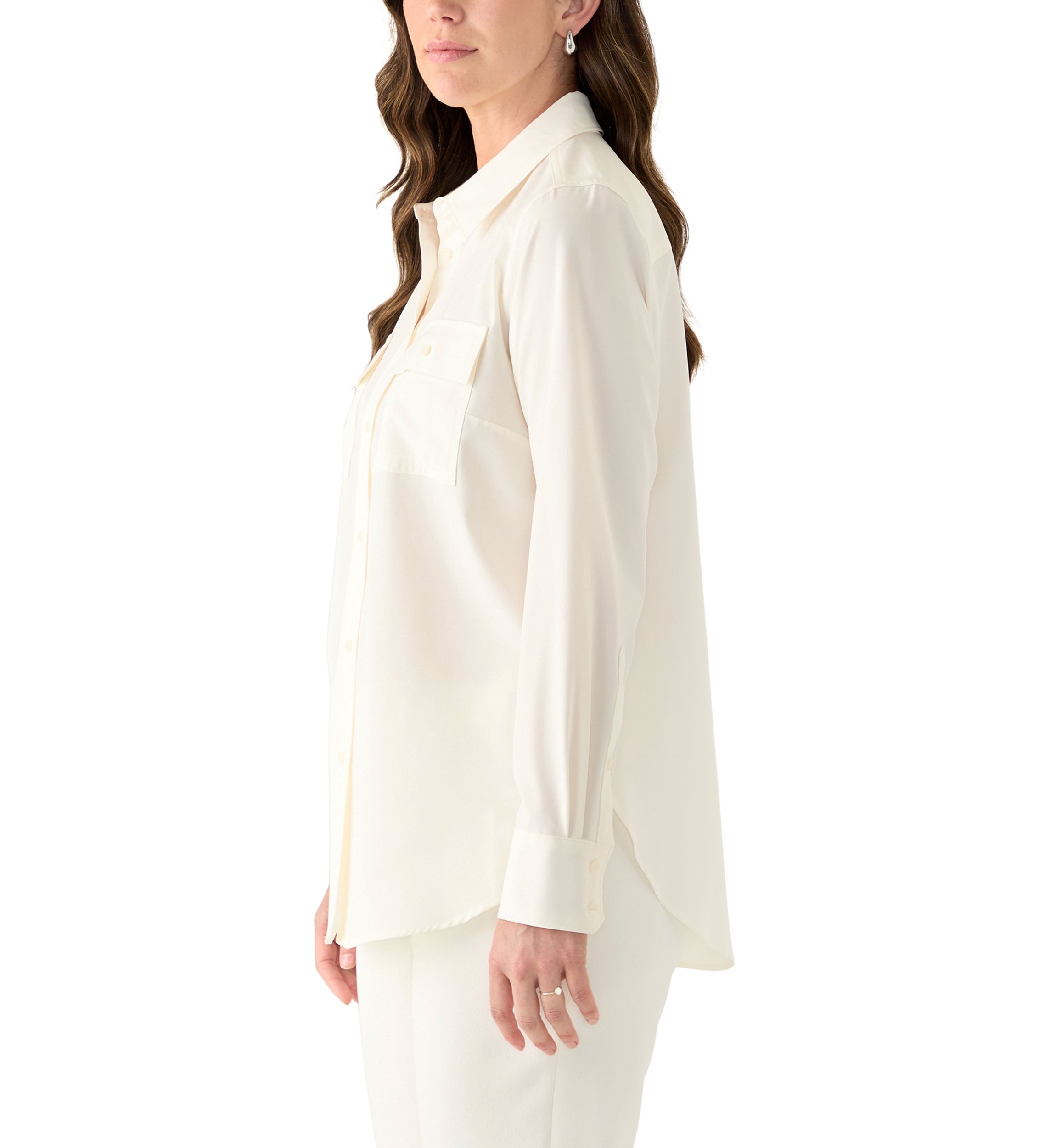 Womens Long Sleeve Button Front Blouse