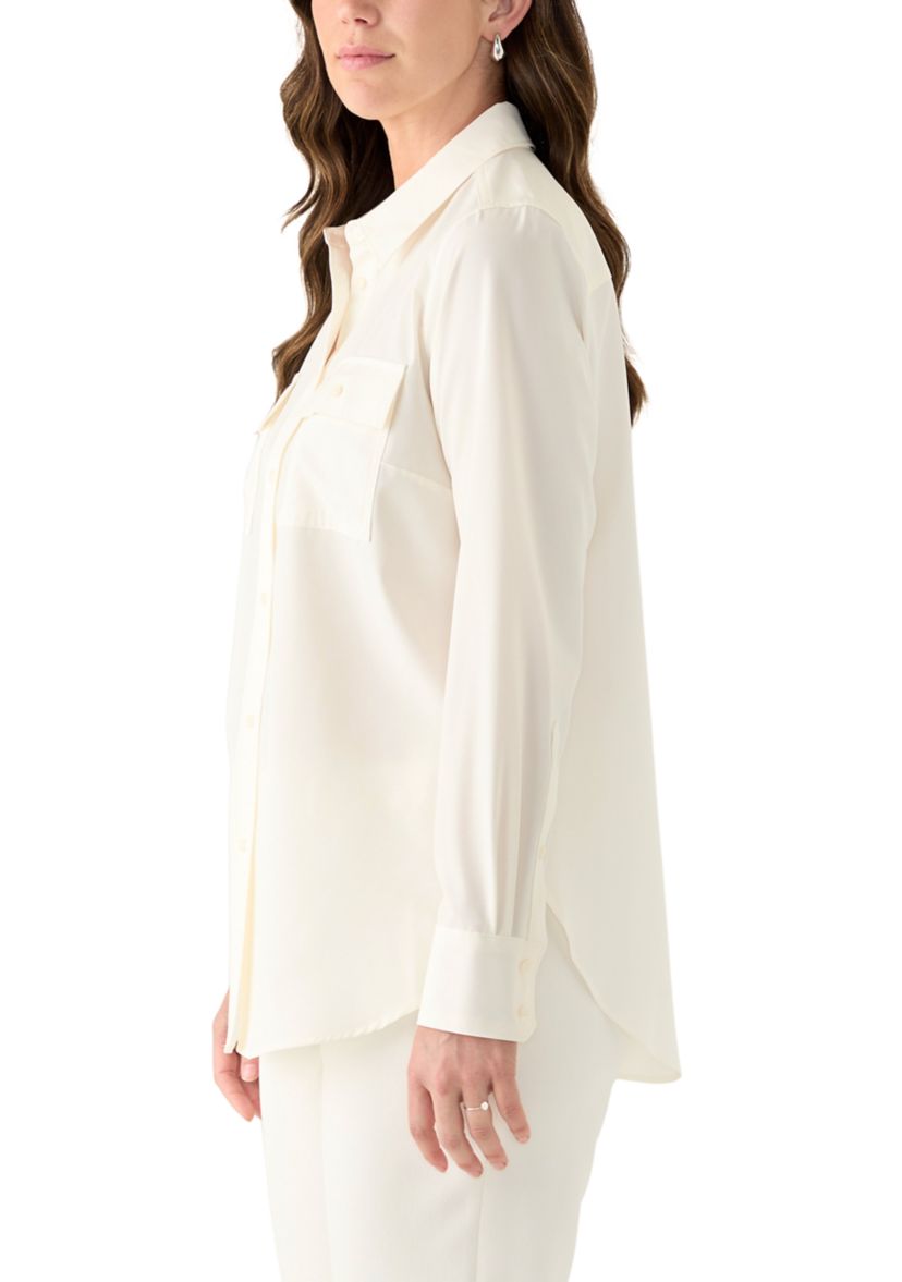 Womens Long Sleeve Button Front Blouse