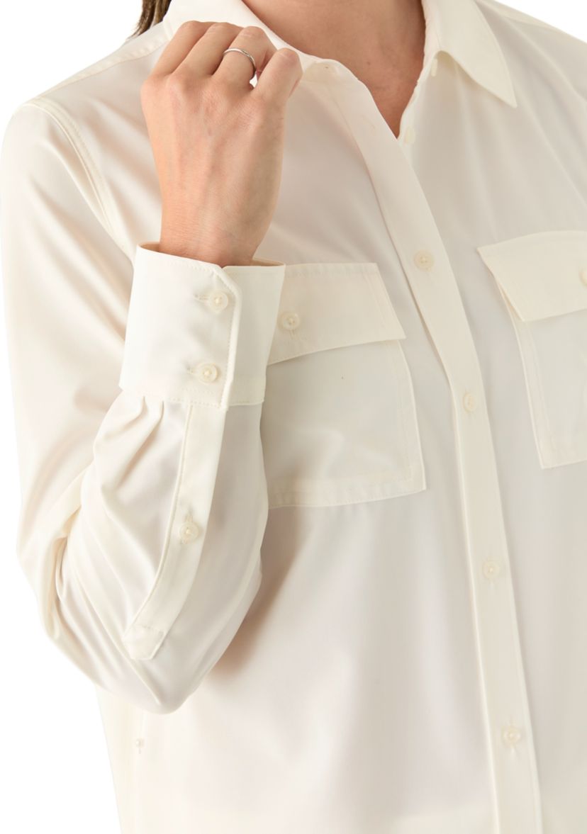 Womens Long Sleeve Button Front Blouse