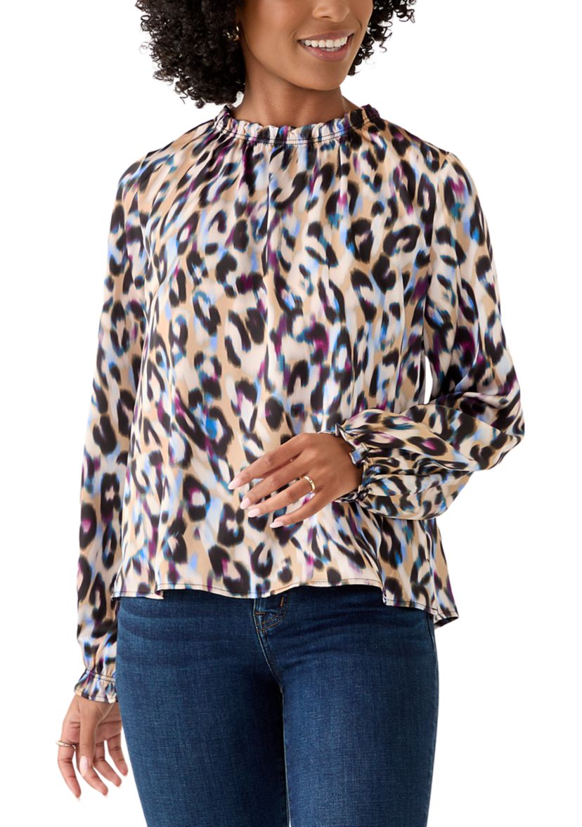 Womens Long Sleeve Ruffle Neck Blouse