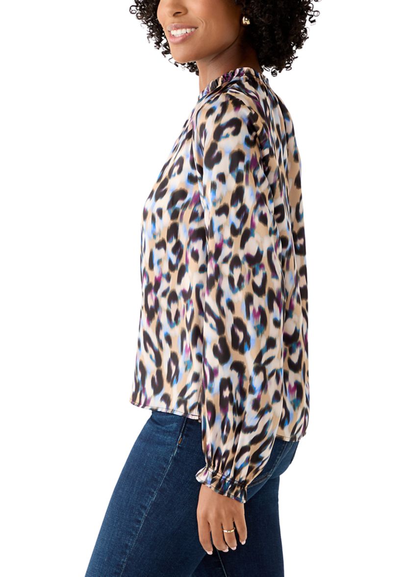 Womens Long Sleeve Ruffle Neck Blouse