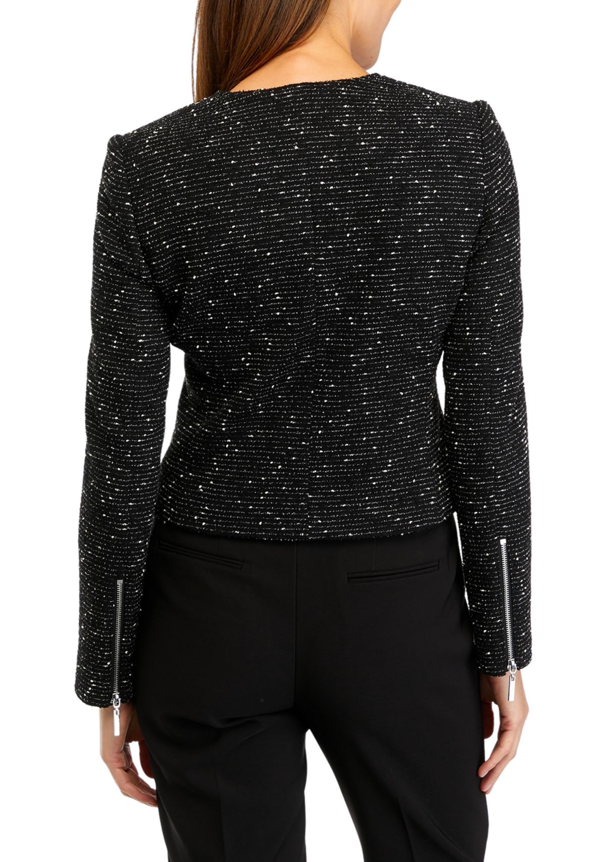 Womens Knit Tweed Zippered Jacket 