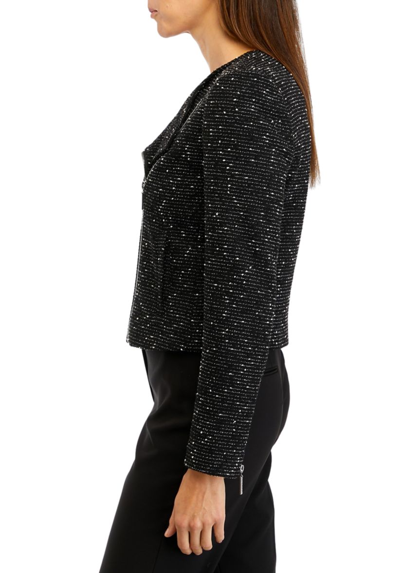 Womens Knit Tweed Zippered Jacket 