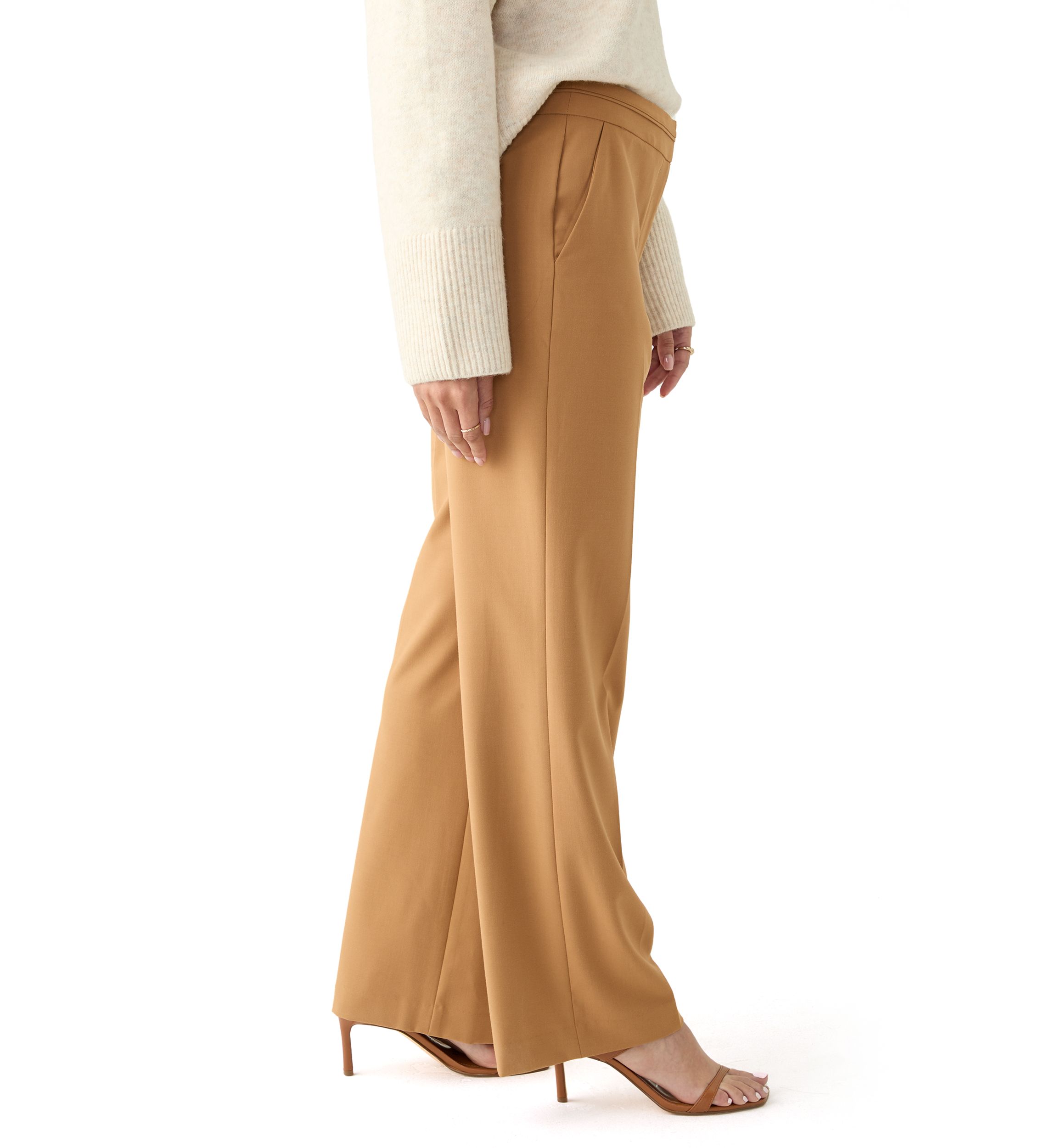 Womens Seamed High Waisted Wide Leg Pants