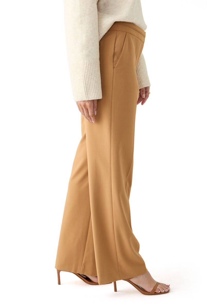 Womens Seamed High Waisted Wide Leg Pants