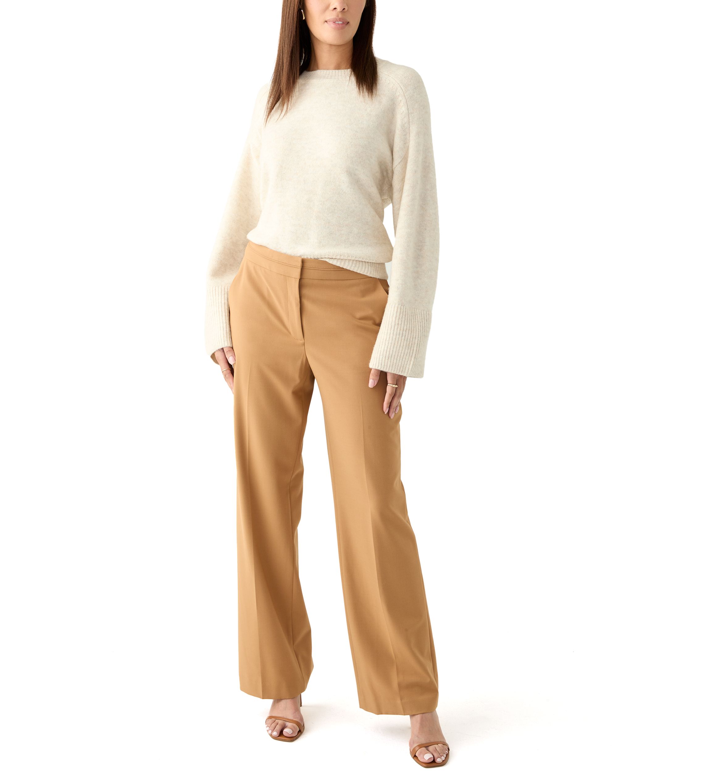 Womens Seamed High Waisted Wide Leg Pants